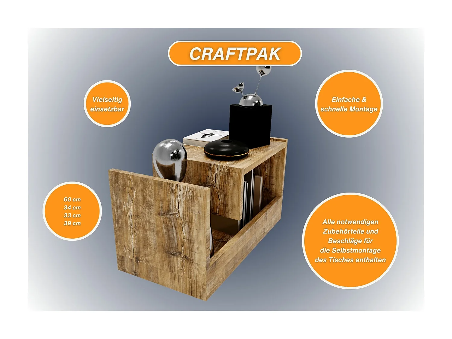 CraftPAK Wohnzimmer Tisch für Couch TRIO | 3 mögliche Aufstellmöglichkeiten