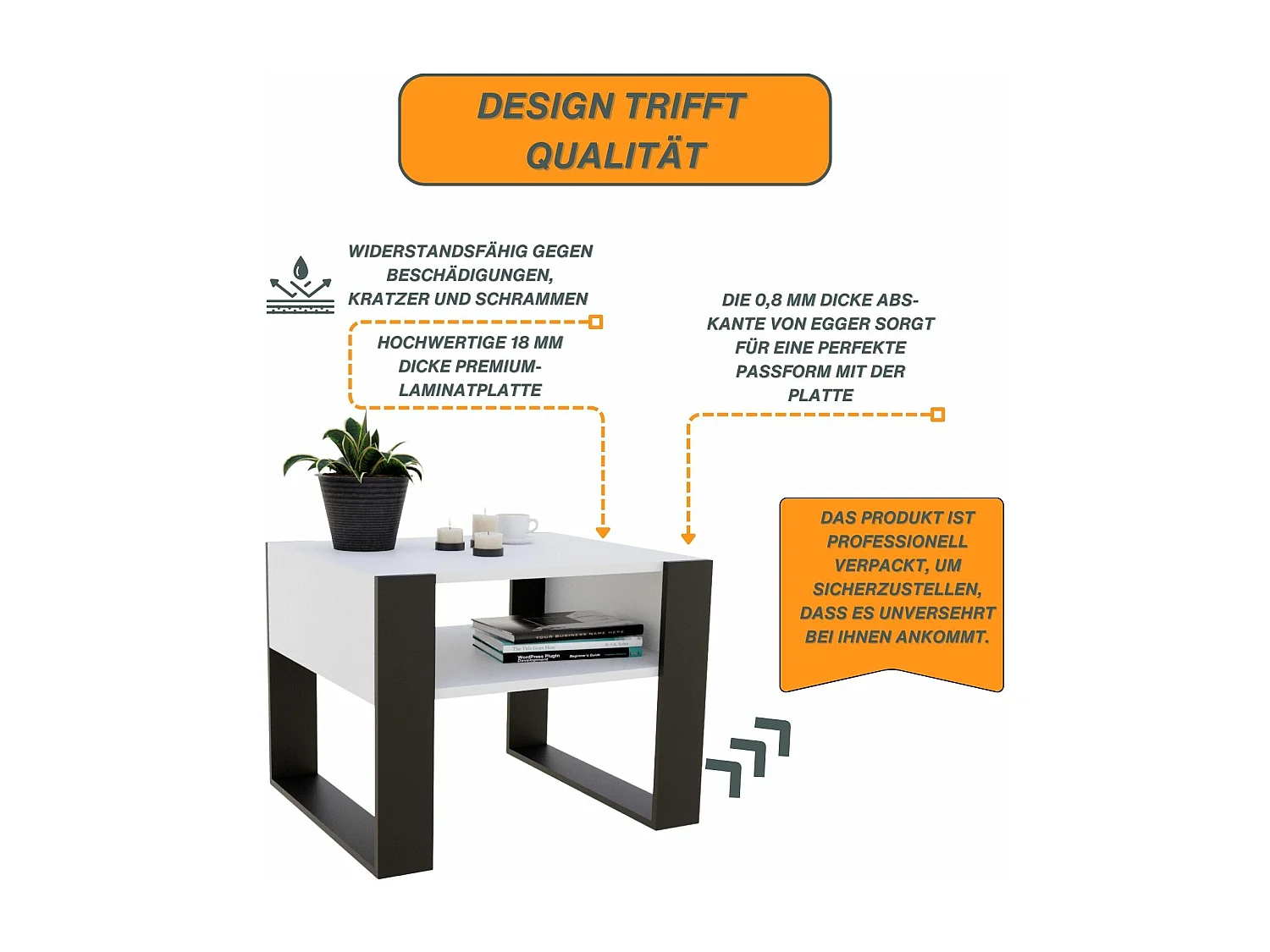 CraftPAK moderner & stabiler Couchtisch für Wohnzimmer aus Holzwerkstoff 45x53,6x65cm