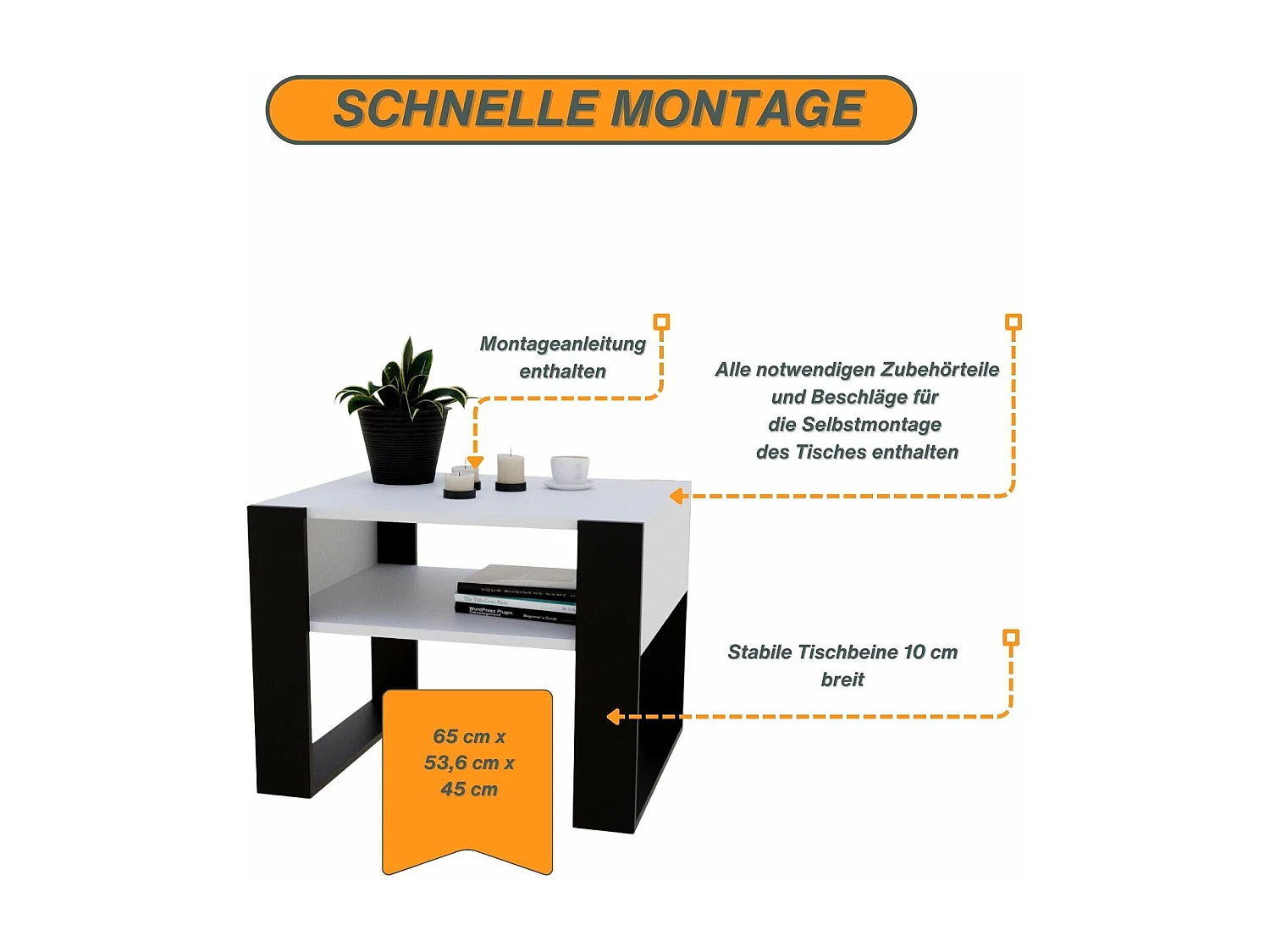 CraftPAK moderner & stabiler Couchtisch für Wohnzimmer aus Holzwerkstoff 45x53,6x65cm