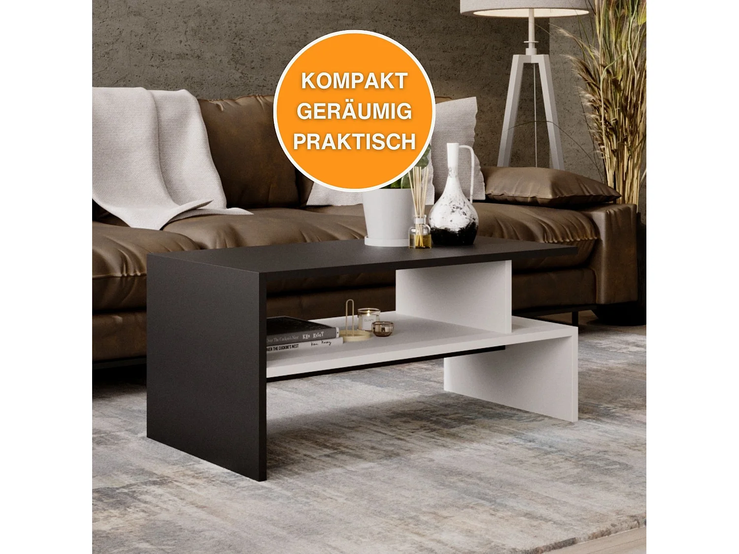 CraftPAK moderner & stabiler Couchtisch für Wohnzimmer aus Holzwerkstoff