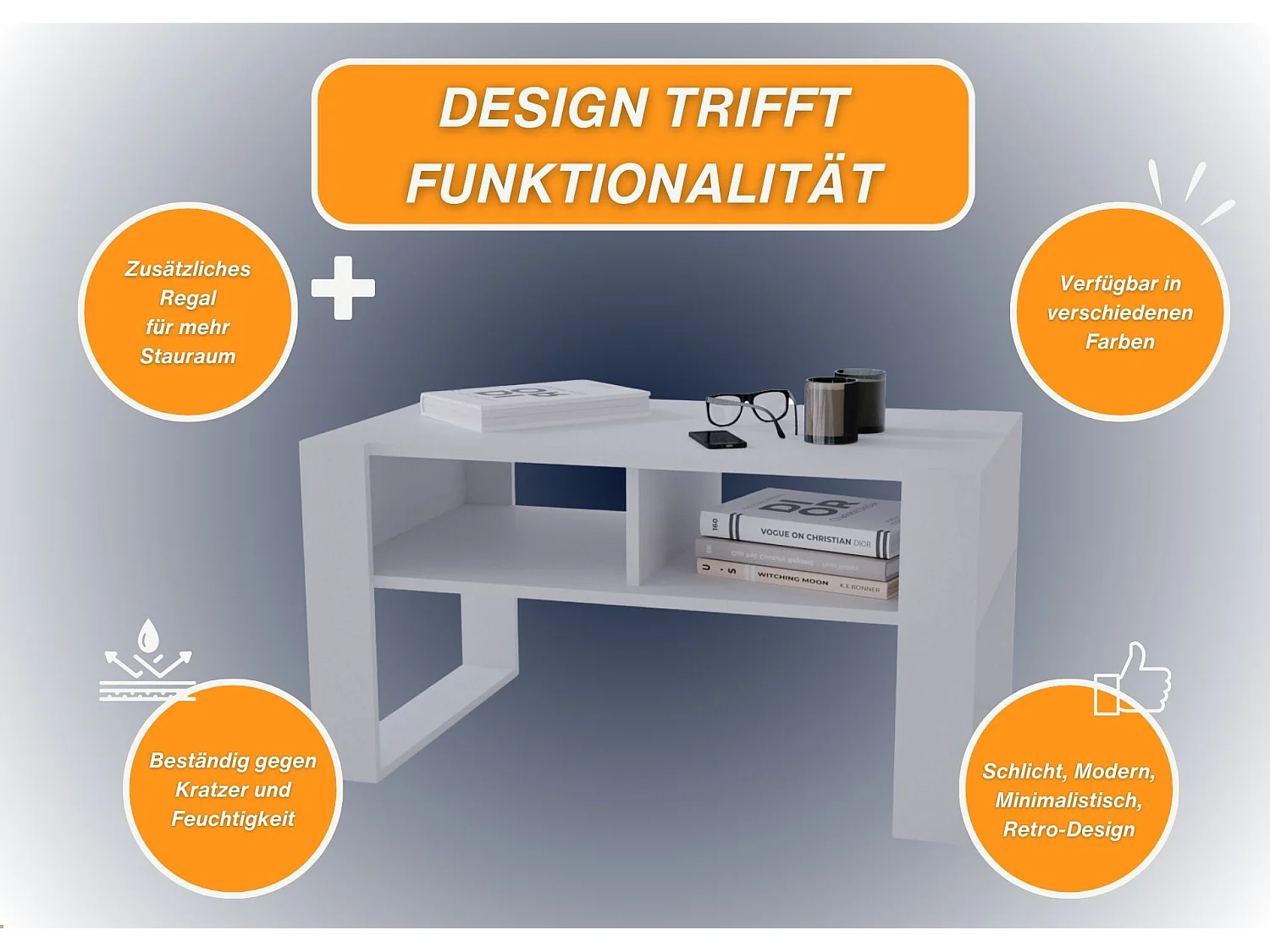 CraftPAK moderner & stabiler Couchtisch für Wohnzimmer aus Holzwerkstoff 45x53,6x92cm