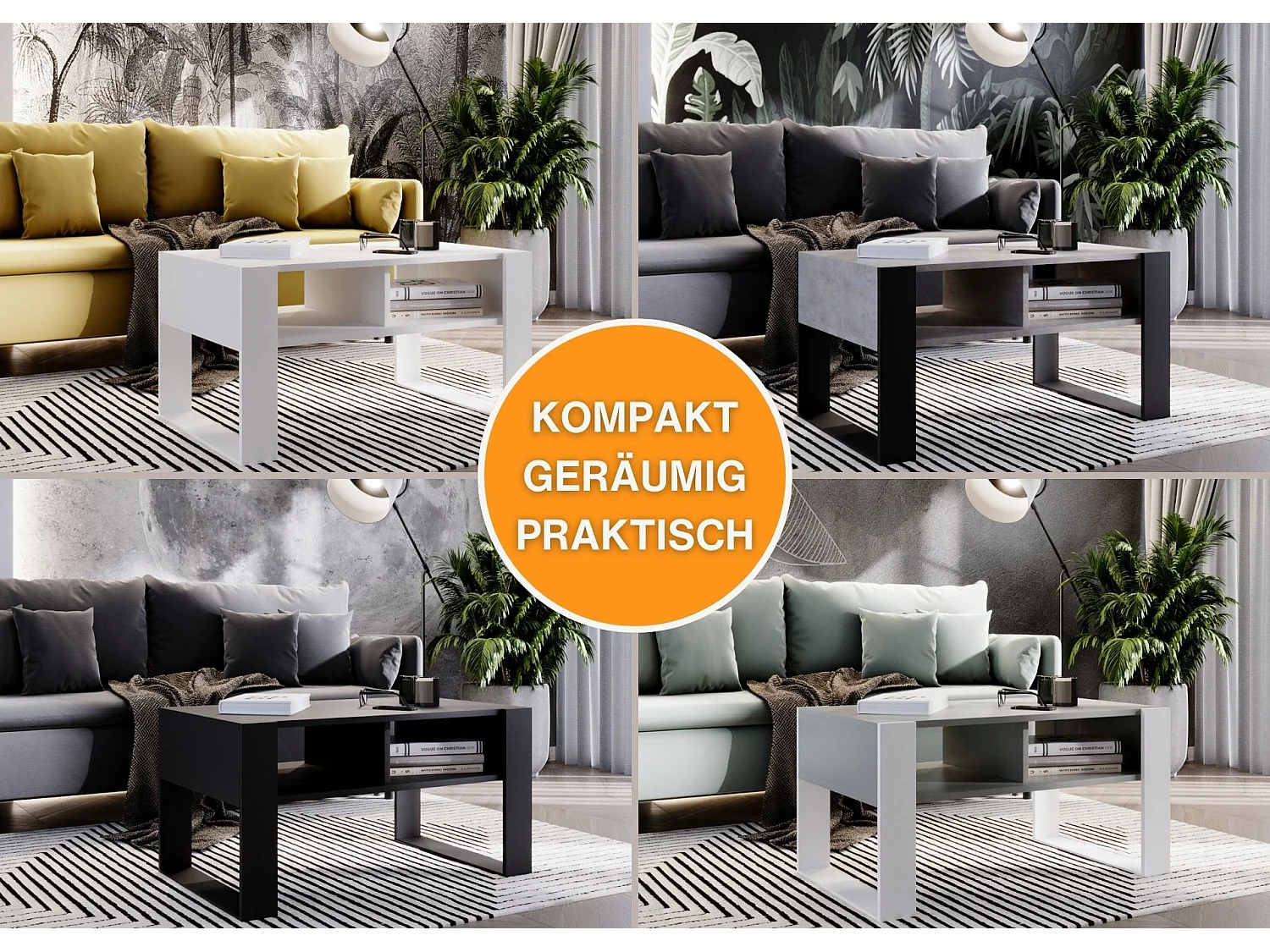 CraftPAK moderner & stabiler Couchtisch für Wohnzimmer aus Holzwerkstoff 45x53,6x92cm