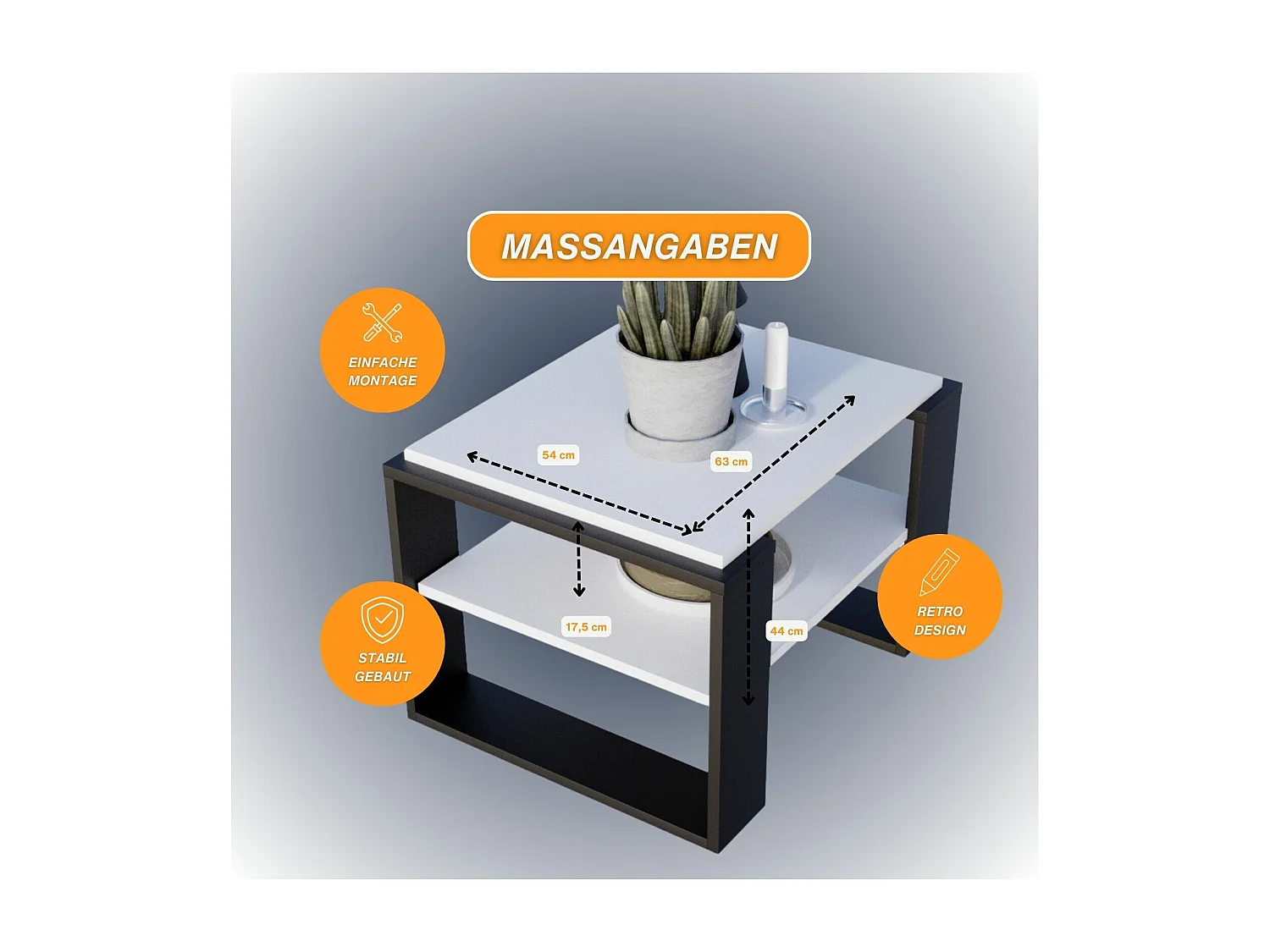 CraftPAK moderner & stabiler Couchtisch für Wohnzimmer aus Holzwerkstoff 44x54x63cm