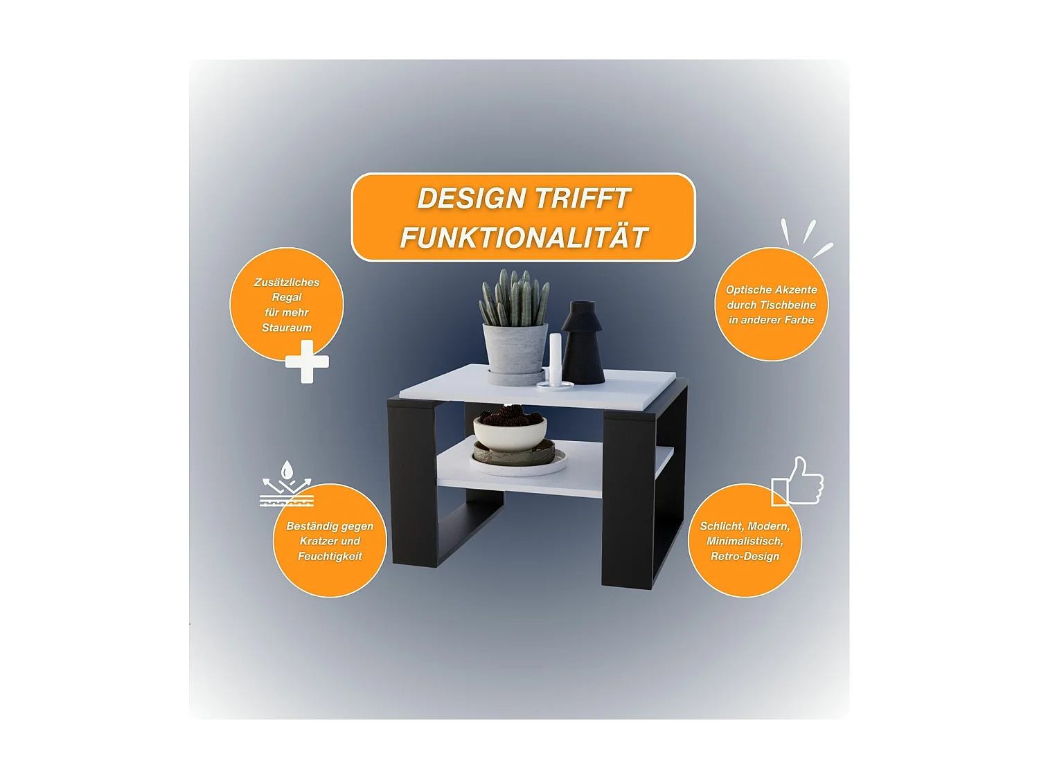 CraftPAK moderner & stabiler Couchtisch für Wohnzimmer aus Holzwerkstoff 44x54x63cm