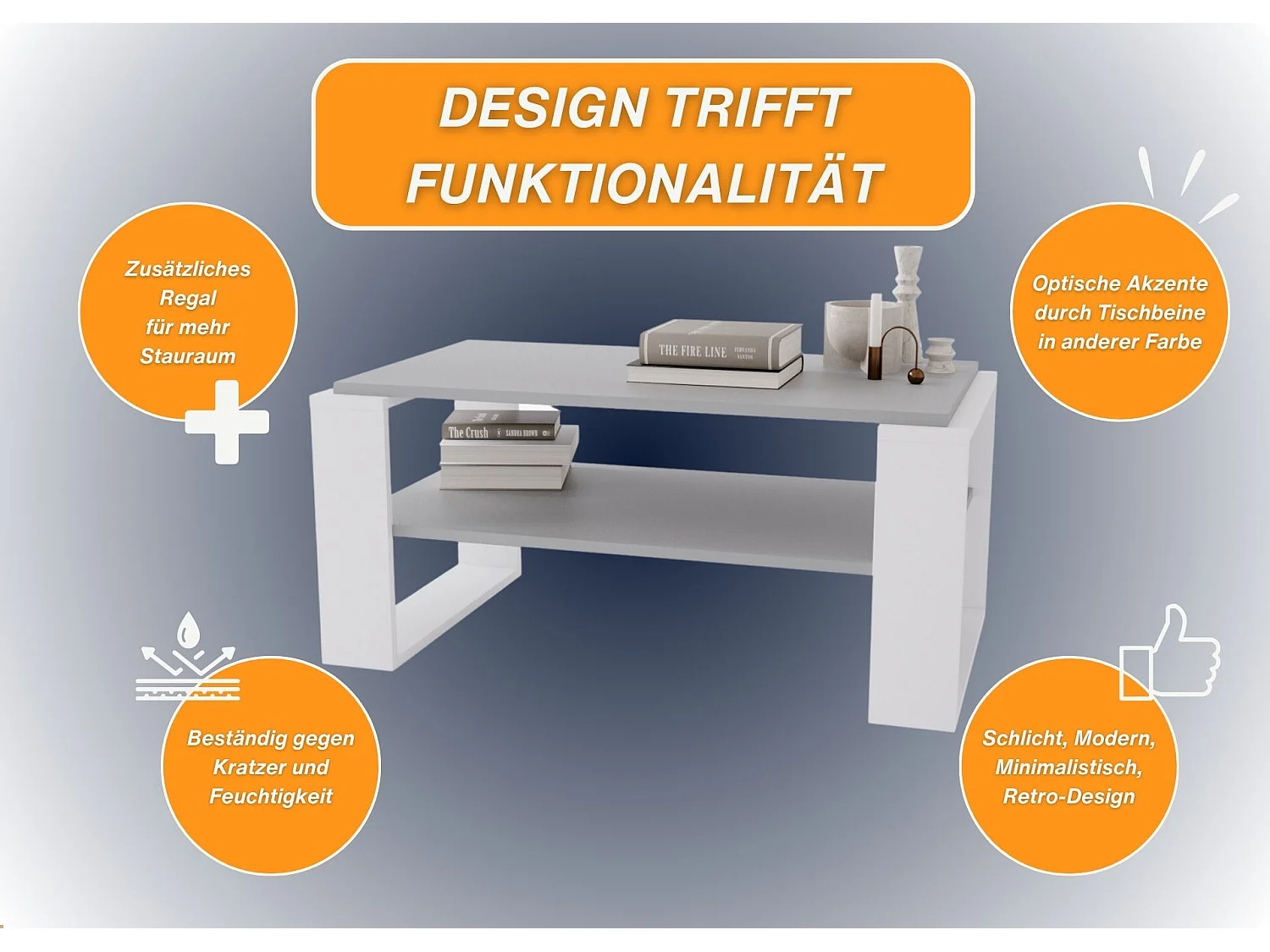 CraftPAK moderner & stabiler Couchtisch für Wohnzimmer aus Holzwerkstoff 42x54x96cm