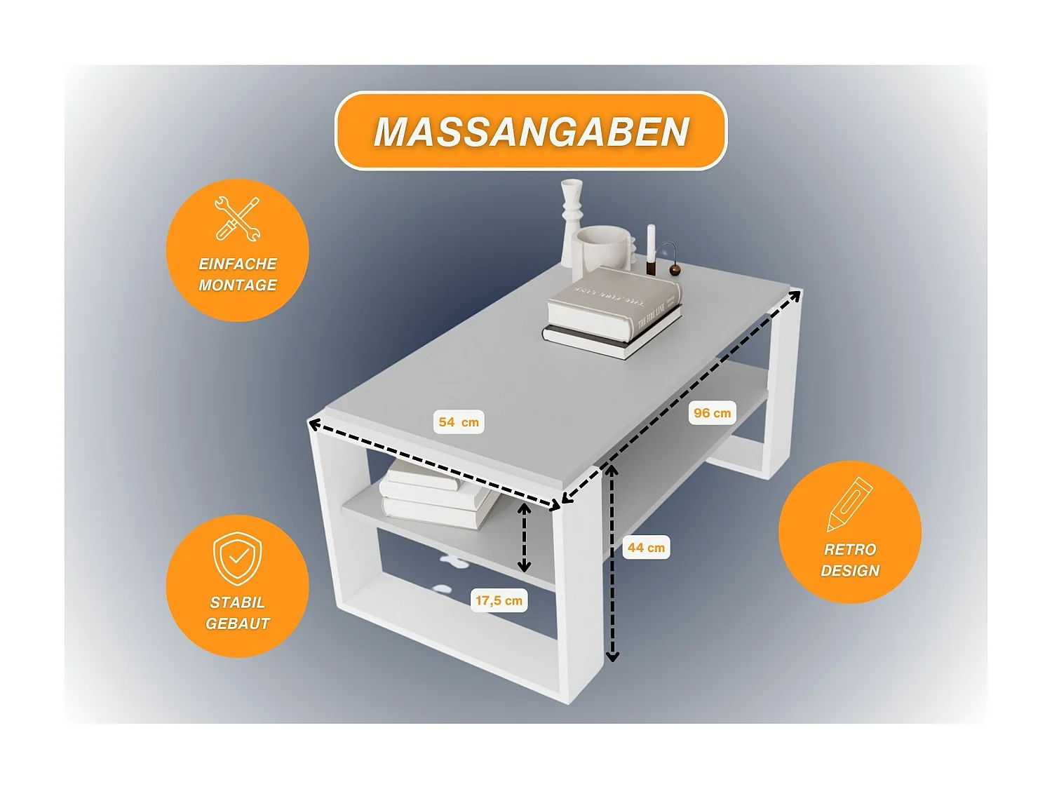 CraftPAK moderner & stabiler Couchtisch für Wohnzimmer aus Holzwerkstoff 42x54x96cm