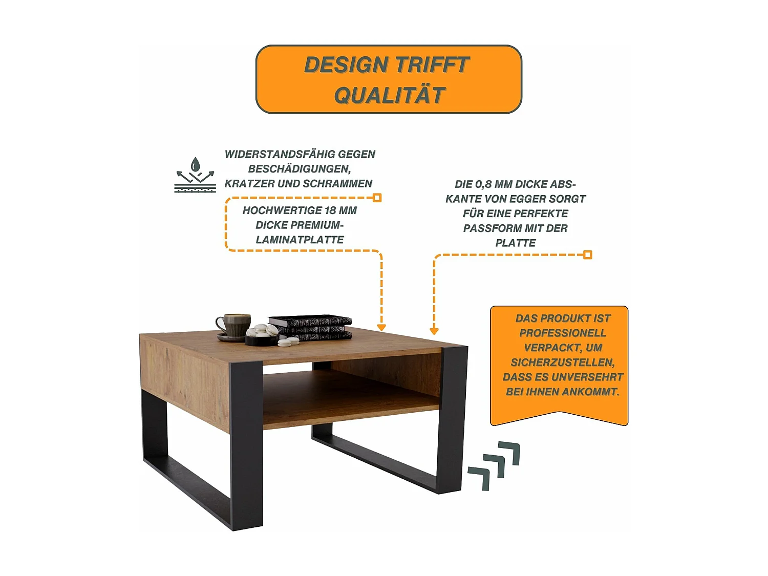 CraftPAK moderner & stabiler Couchtisch für Wohnzimmer aus Holzwerkstoff 45/71.5/68cm