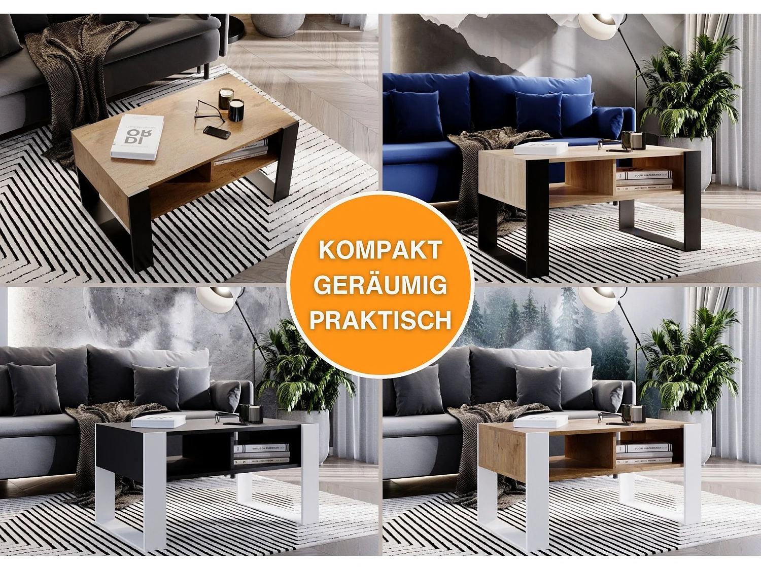 CraftPAK moderner & stabiler Couchtisch für Wohnzimmer aus Holzwerkstoff 45x53,6x92cm