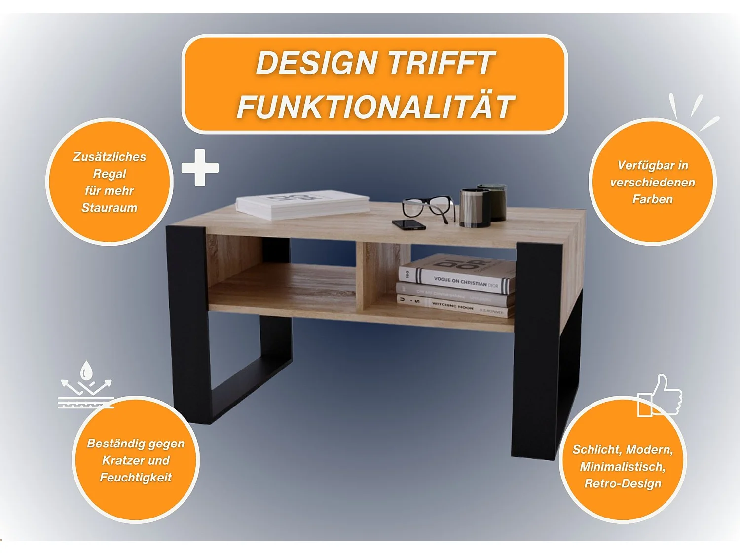 CraftPAK moderner & stabiler Couchtisch für Wohnzimmer aus Holzwerkstoff 45x53,6x92cm