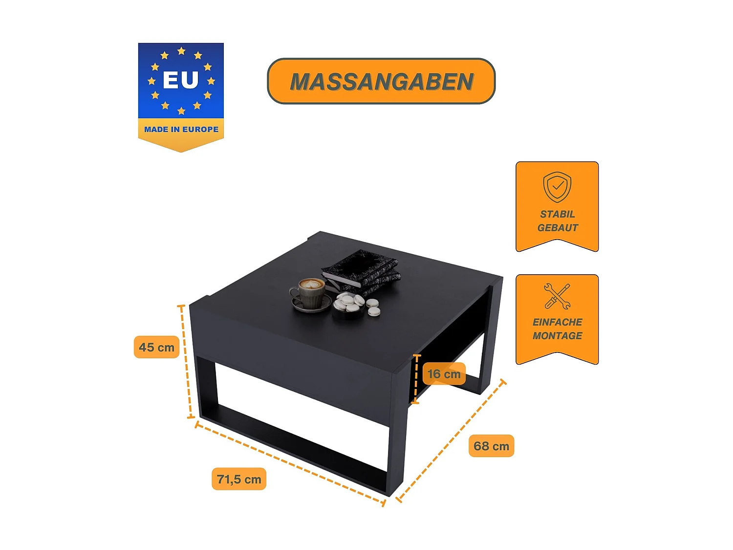 CraftPAK moderner & stabiler Couchtisch für Wohnzimmer aus Holzwerkstoff 45/71.5/68cm