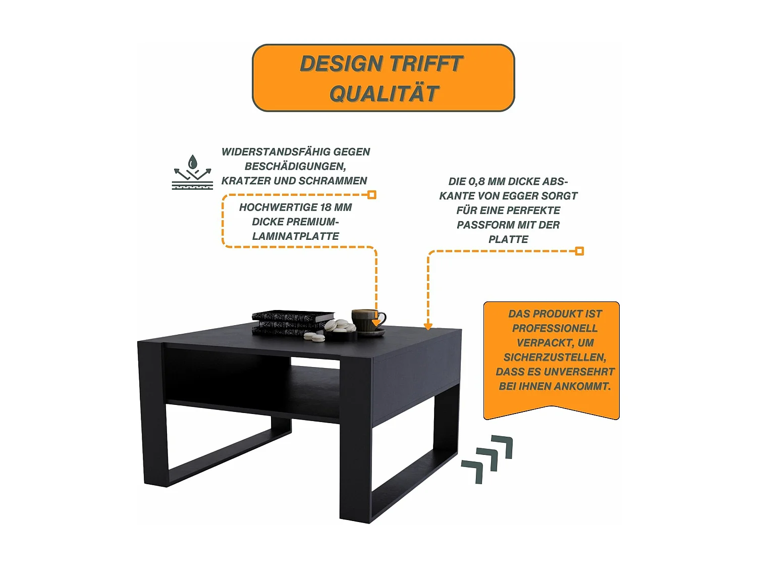 CraftPAK moderner & stabiler Couchtisch für Wohnzimmer aus Holzwerkstoff 45/71.5/68cm