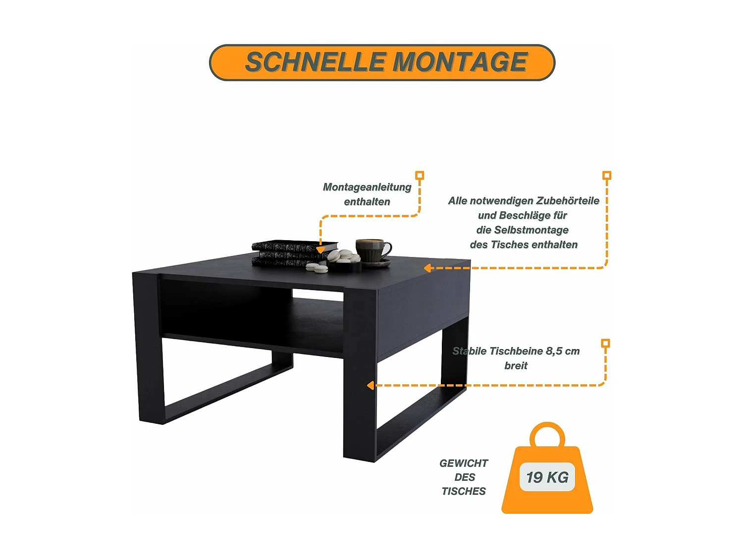 CraftPAK moderner & stabiler Couchtisch für Wohnzimmer aus Holzwerkstoff 45/71.5/68cm
