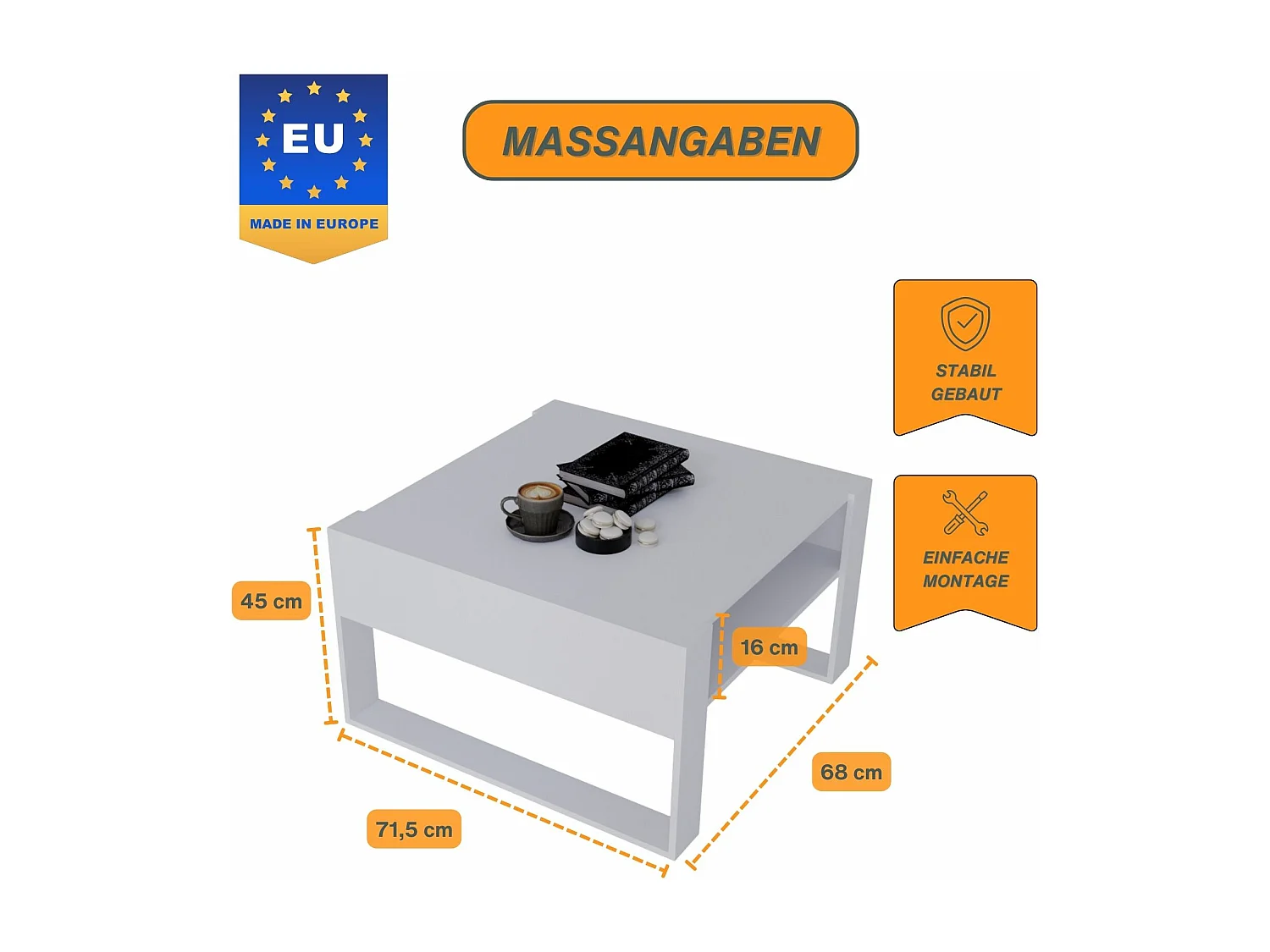 CraftPAK moderner & stabiler Couchtisch für Wohnzimmer aus Holzwerkstoff 45/71.5/68cm