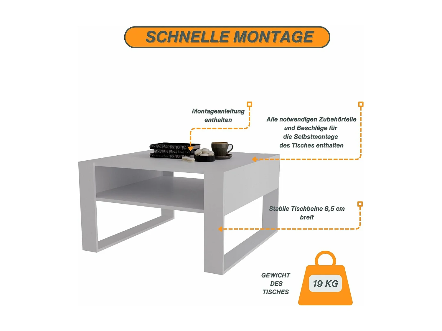 CraftPAK moderner & stabiler Couchtisch für Wohnzimmer aus Holzwerkstoff 45/71.5/68cm