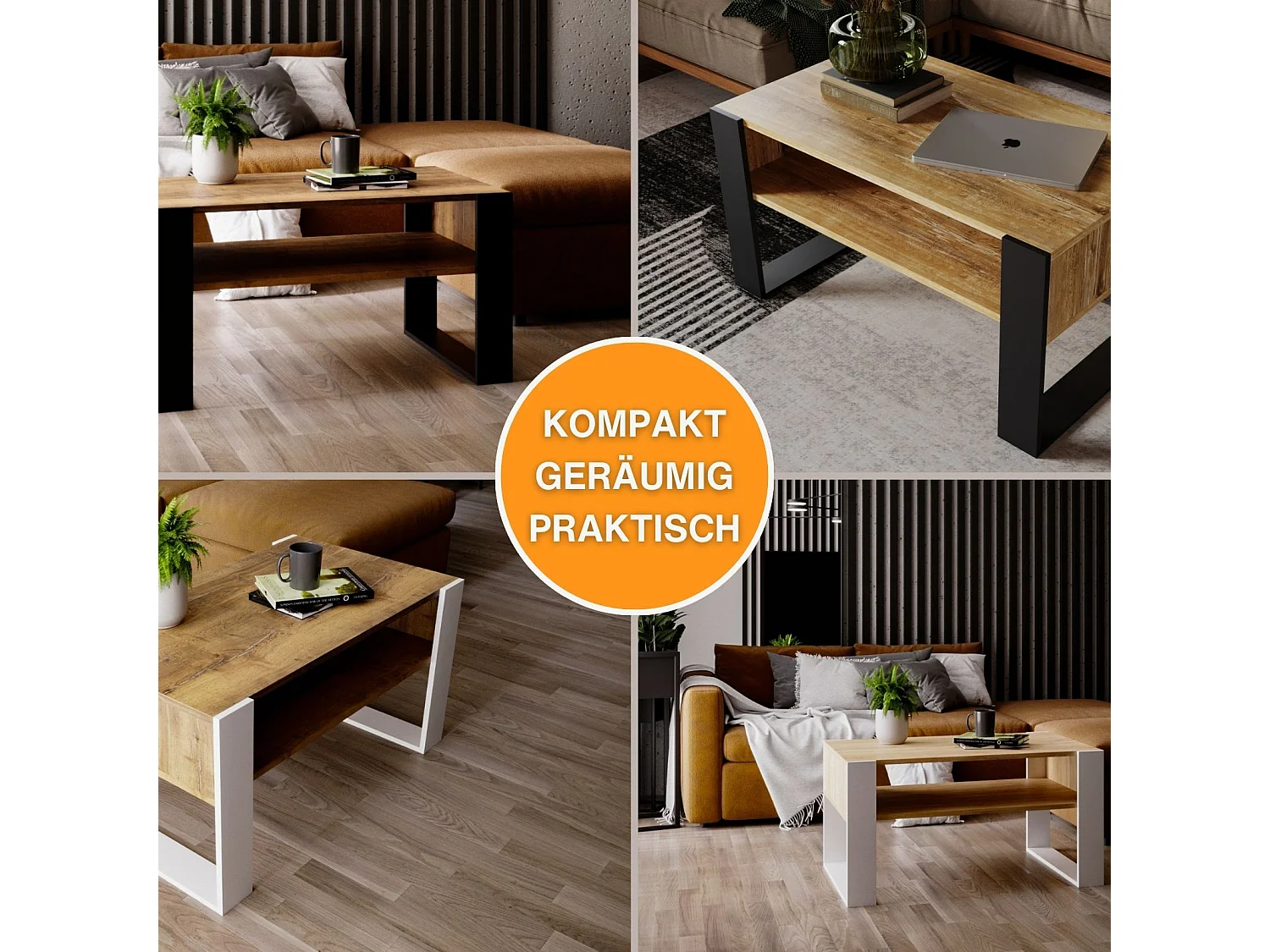 CraftPAK moderner & stabiler  Couchtisch für Wohnzimmer aus Holzwerkstoff 45x53,6x92cm