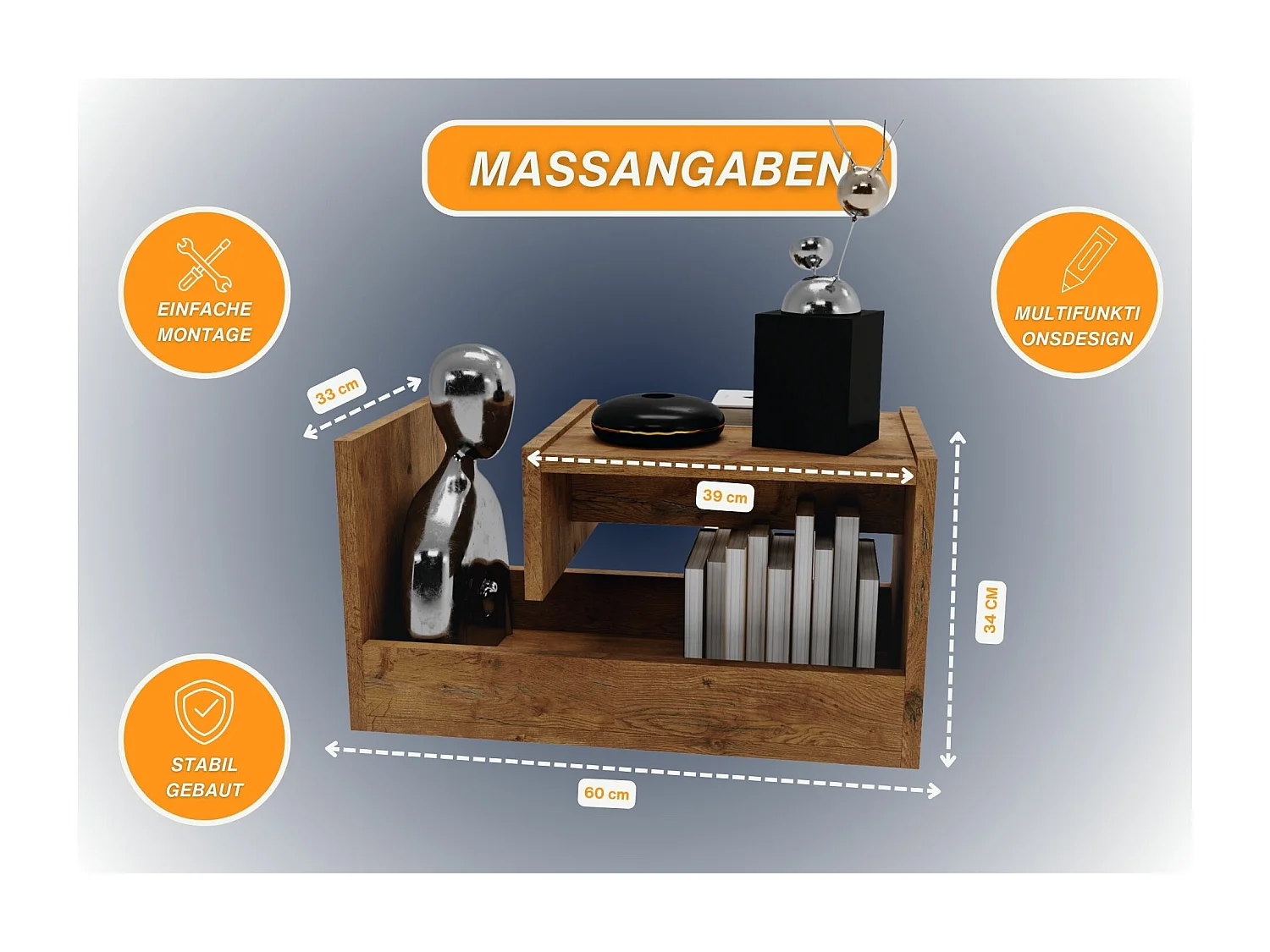 CraftPAK Wohnzimmer Tisch für Couch TRIO | 3 mögliche Aufstellmöglichkeiten