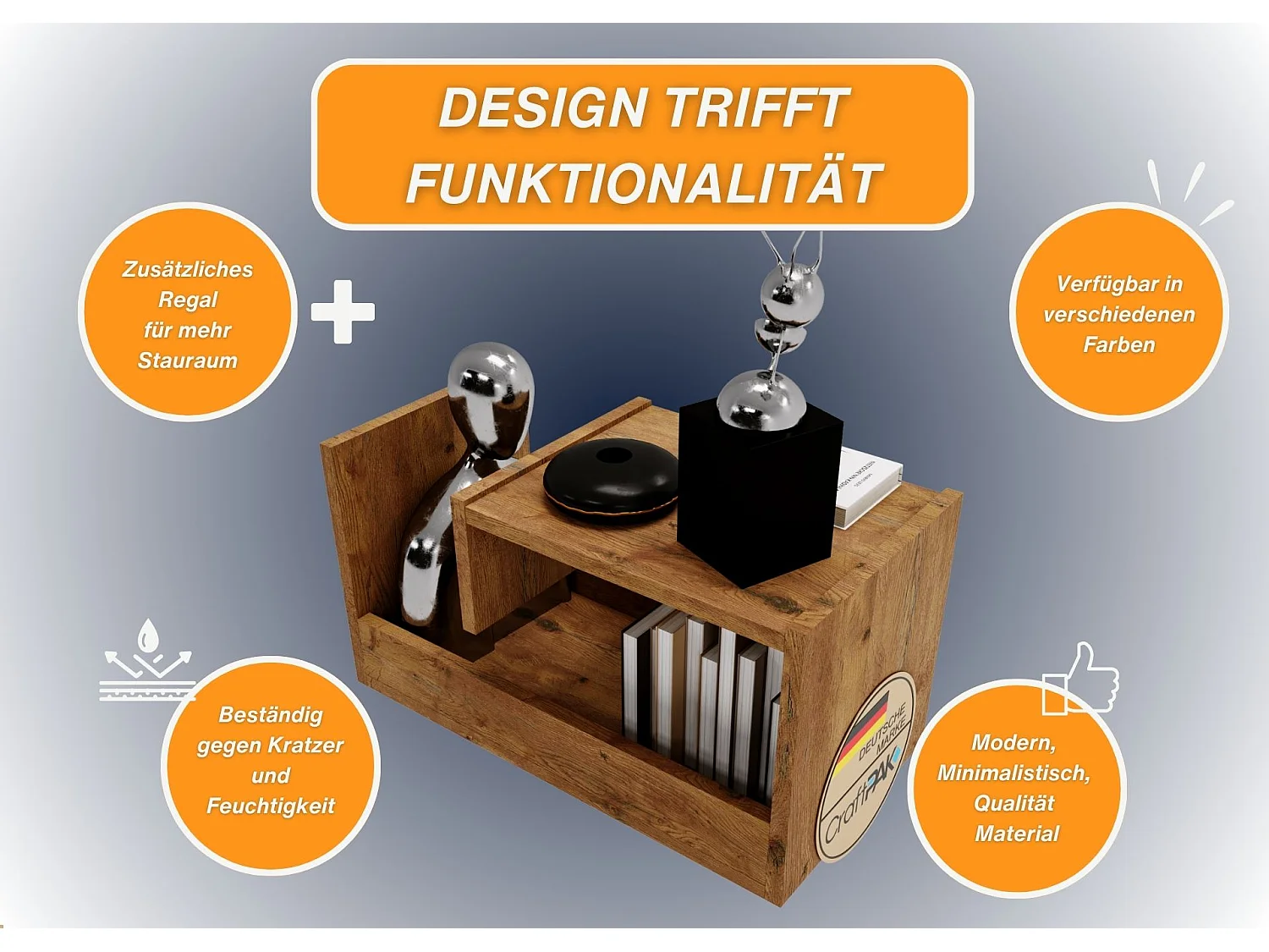 CraftPAK Wohnzimmer Tisch für Couch TRIO | 3 mögliche Aufstellmöglichkeiten