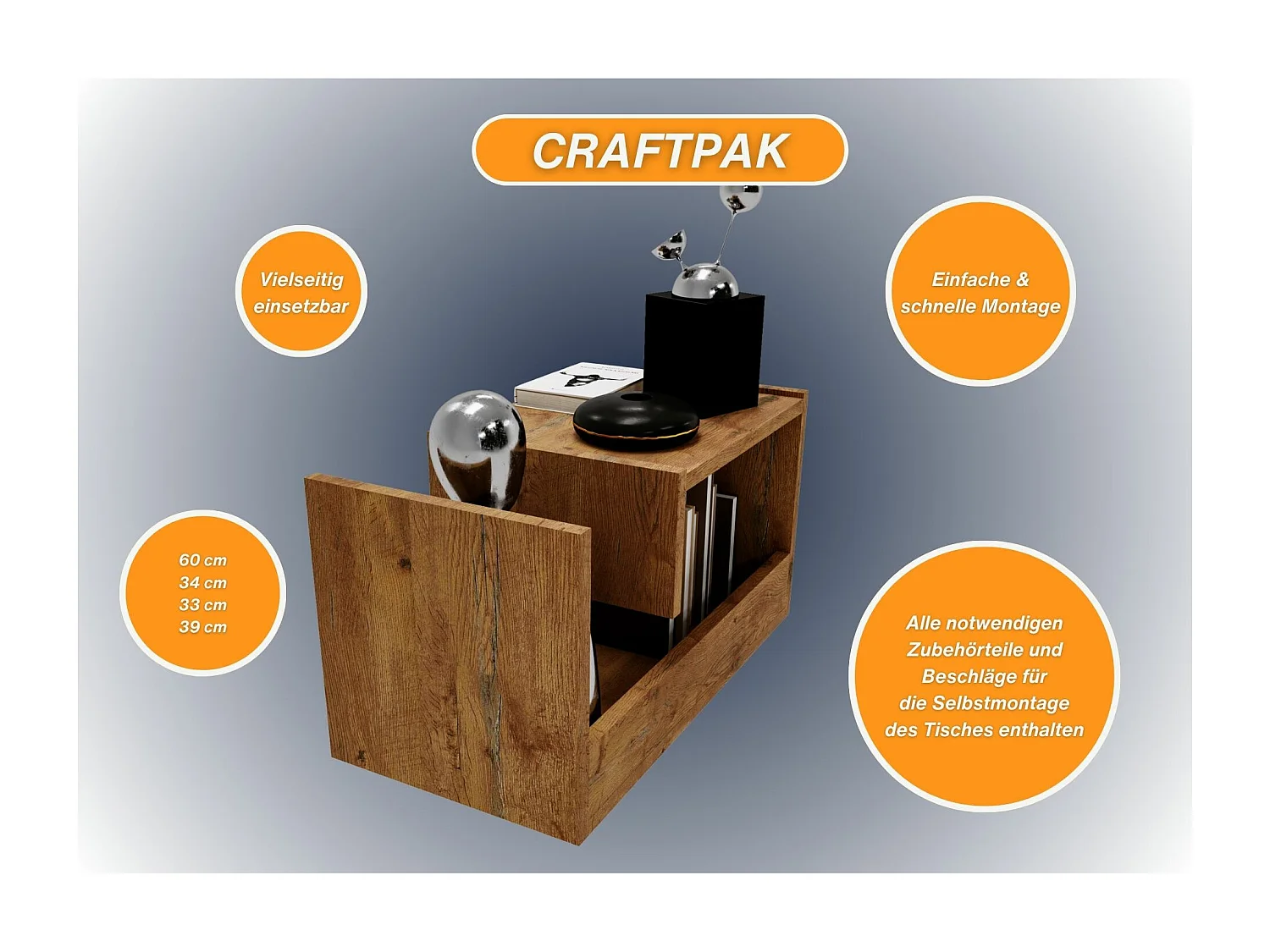 CraftPAK Wohnzimmer Tisch für Couch TRIO | 3 mögliche Aufstellmöglichkeiten