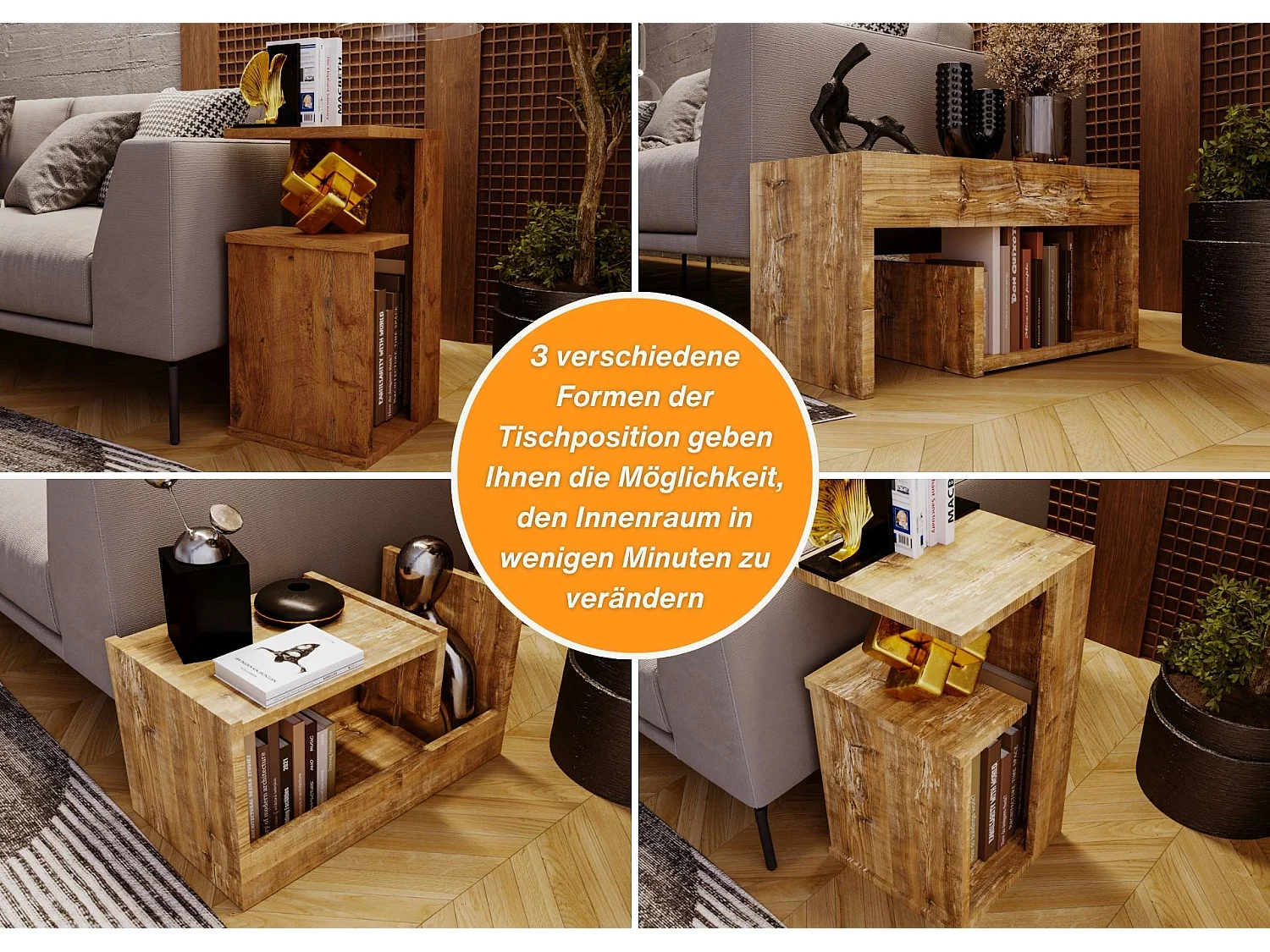 CraftPAK Wohnzimmer Tisch für Couch TRIO | 3 mögliche Aufstellmöglichkeiten