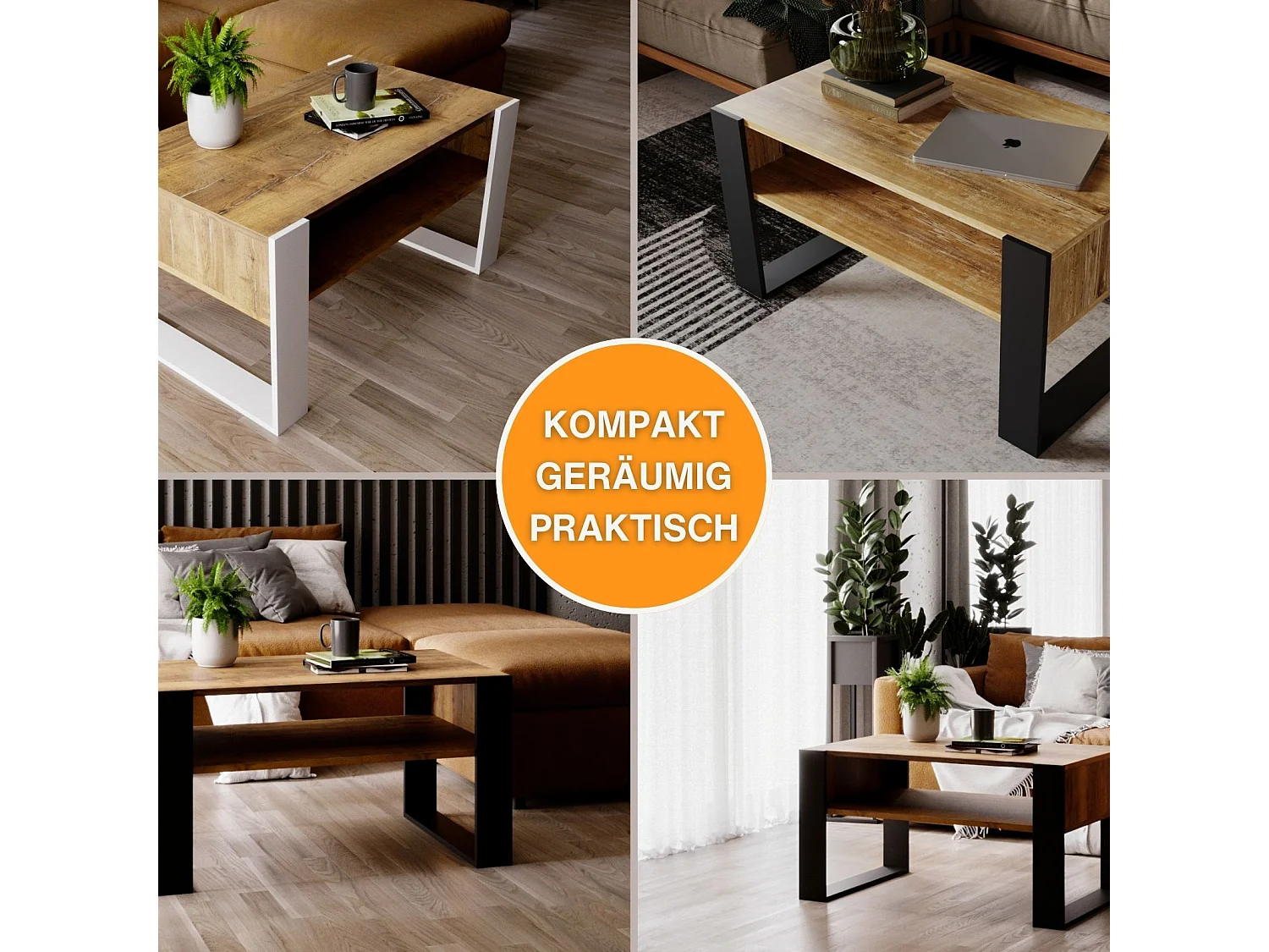 CraftPAK moderner & stabiler  Couchtisch für Wohnzimmer aus Holzwerkstoff 45x53,6x92cm
