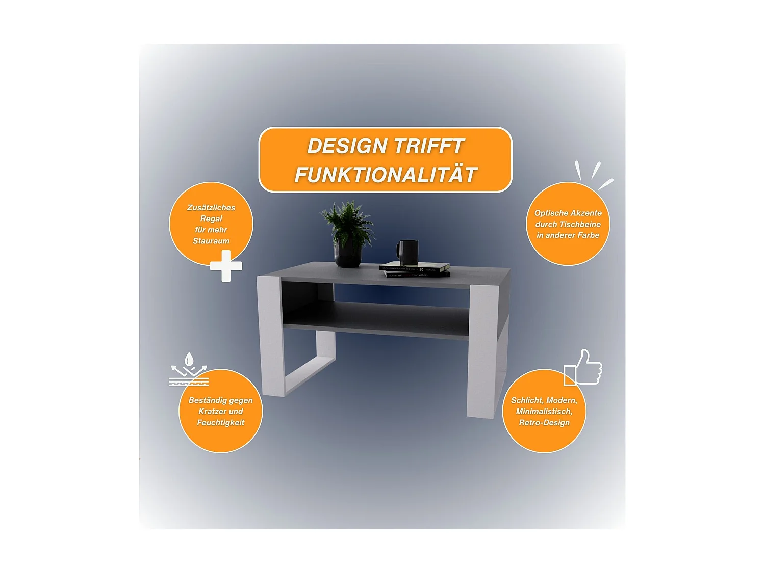 CraftPAK moderner & stabiler  Couchtisch für Wohnzimmer aus Holzwerkstoff 45x53,6x92cm