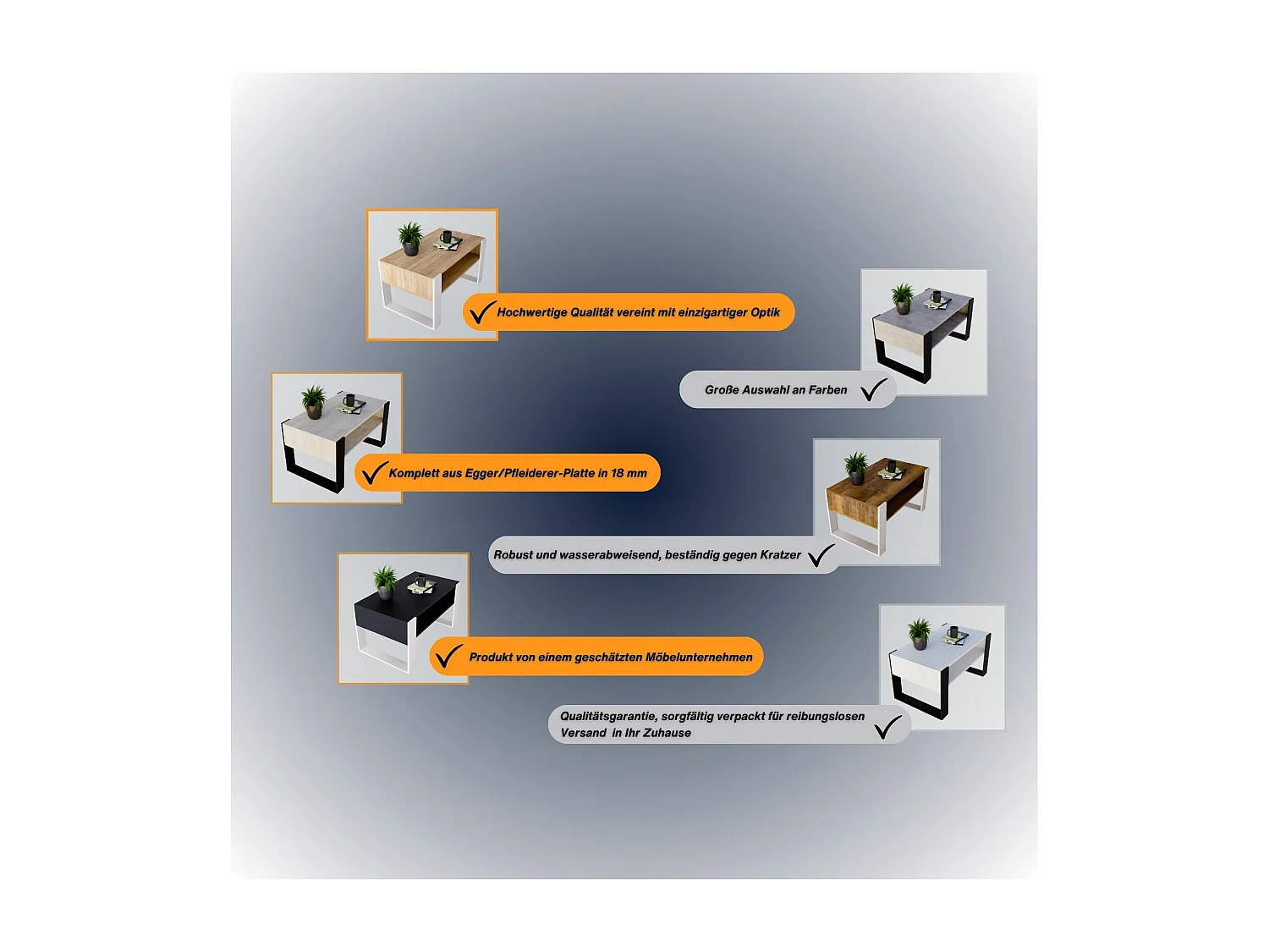 CraftPAK moderner & stabiler  Couchtisch für Wohnzimmer aus Holzwerkstoff 45x53,6x92cm