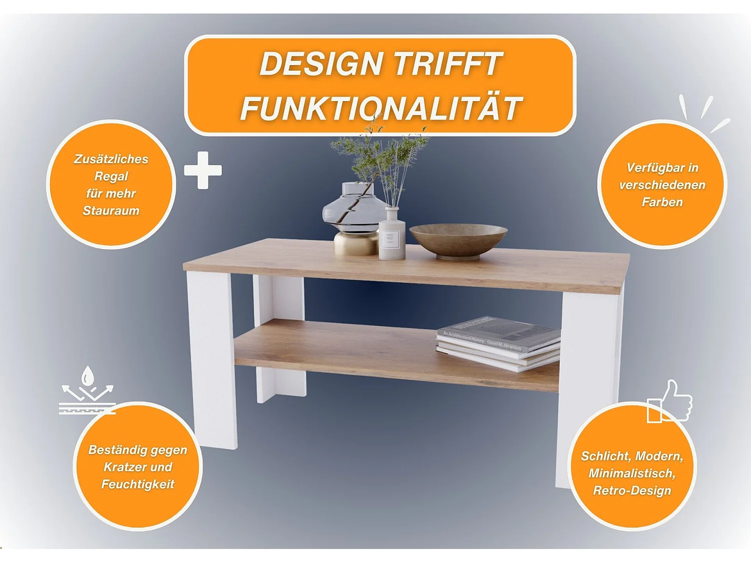 CraftPAK moderner & stabiler Couchtisch für Wohnzimmer aus Holzwerkstoff 47x51x110cm