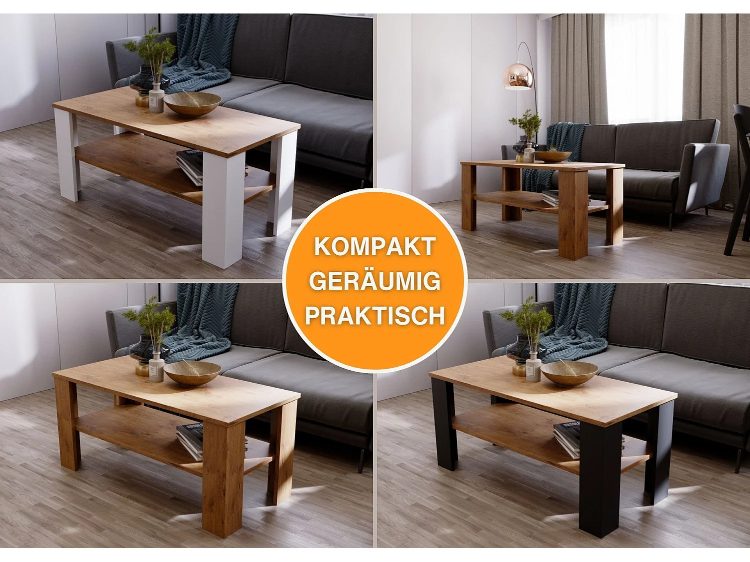 CraftPAK moderner & stabiler Couchtisch für Wohnzimmer aus Holzwerkstoff 47x51x110cm