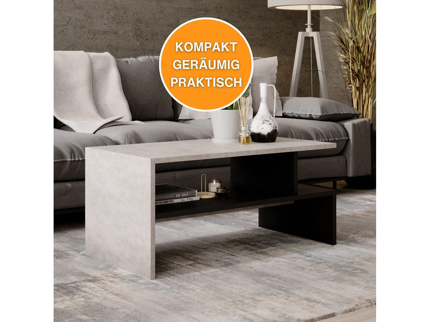 CraftPAK moderner & stabiler Couchtisch für Wohnzimmer aus Holzwerkstoff