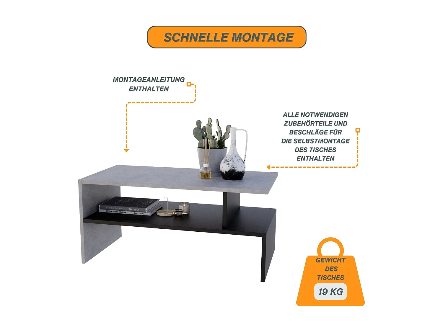 CraftPAK moderner & stabiler Couchtisch für Wohnzimmer aus Holzwerkstoff