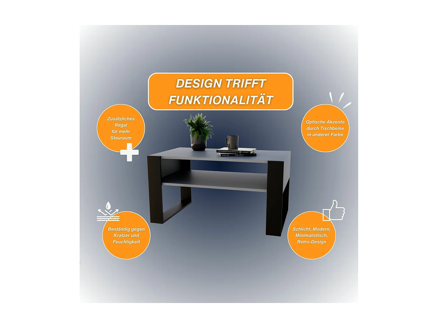 CraftPAK moderner & stabiler  Couchtisch für Wohnzimmer aus Holzwerkstoff 45x53,6x92cm