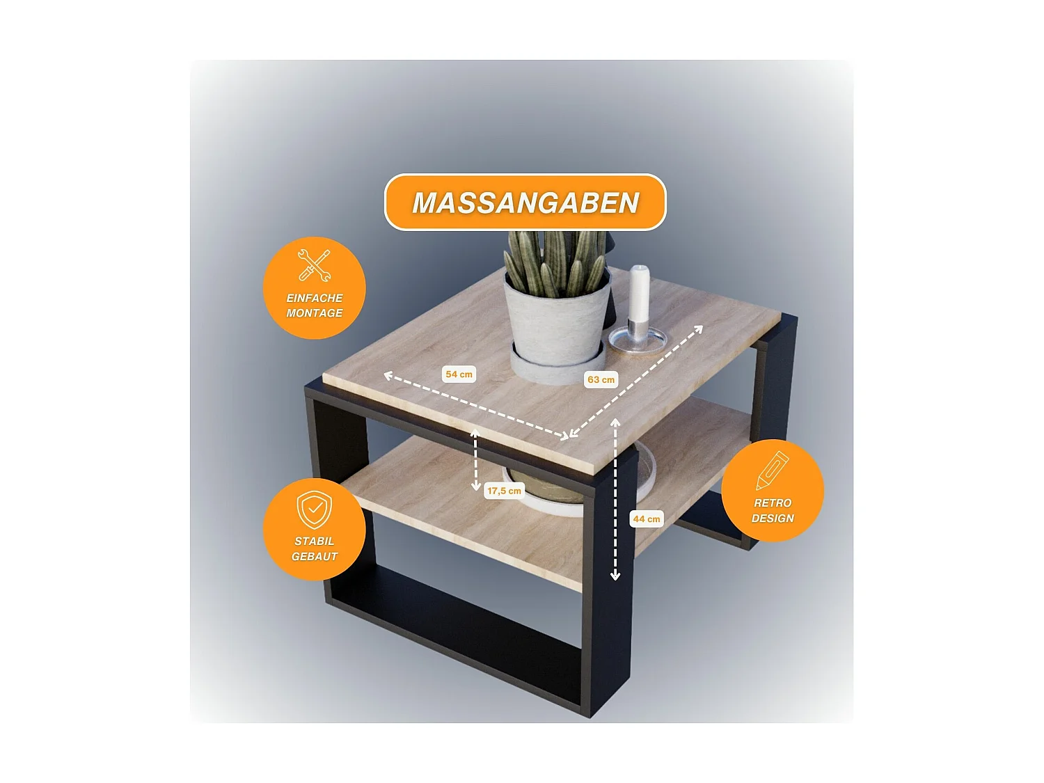 CraftPAK moderner & stabiler Couchtisch für Wohnzimmer aus Holzwerkstoff 44x54x63cm