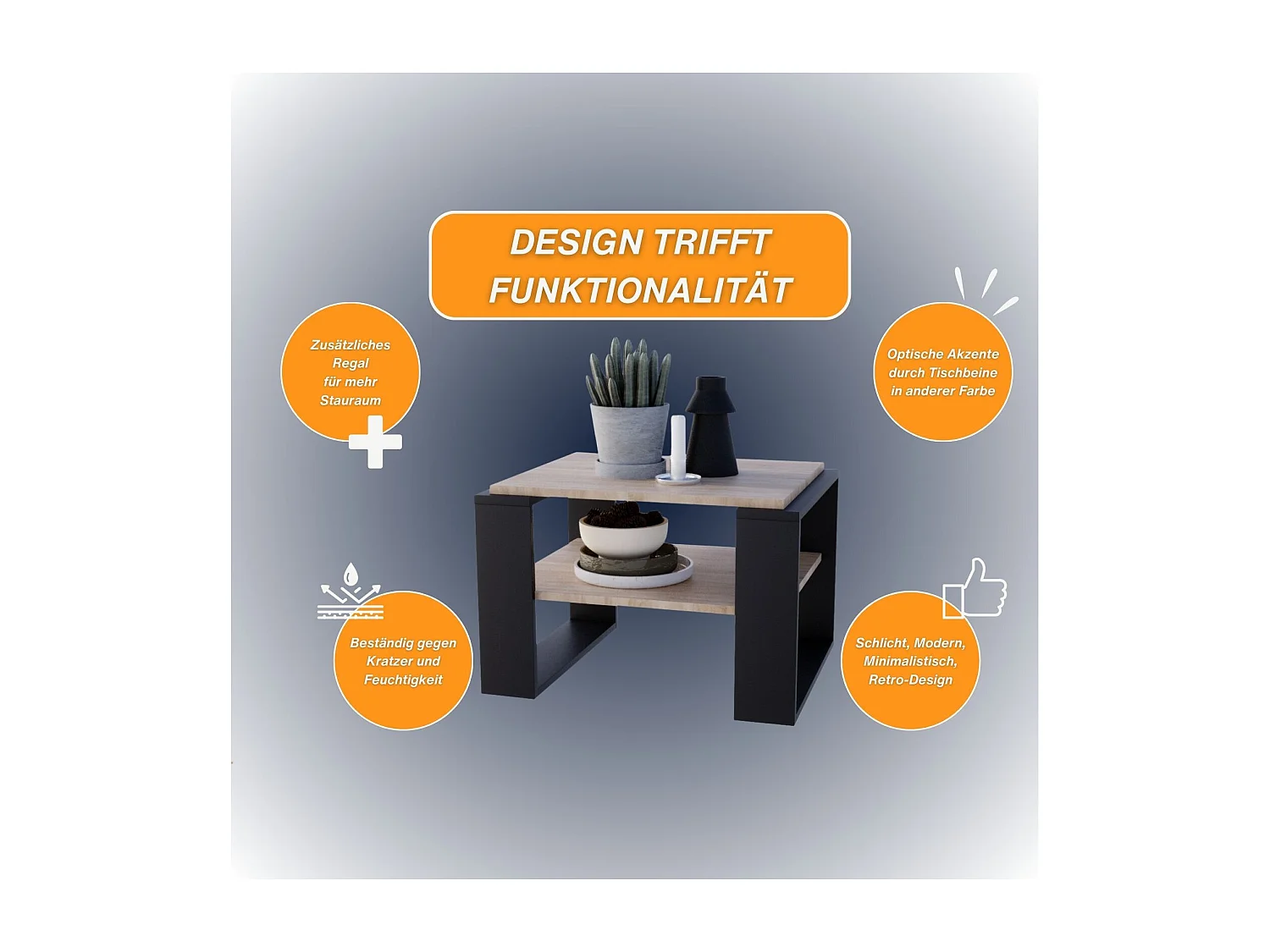 CraftPAK moderner & stabiler Couchtisch für Wohnzimmer aus Holzwerkstoff 44x54x63cm