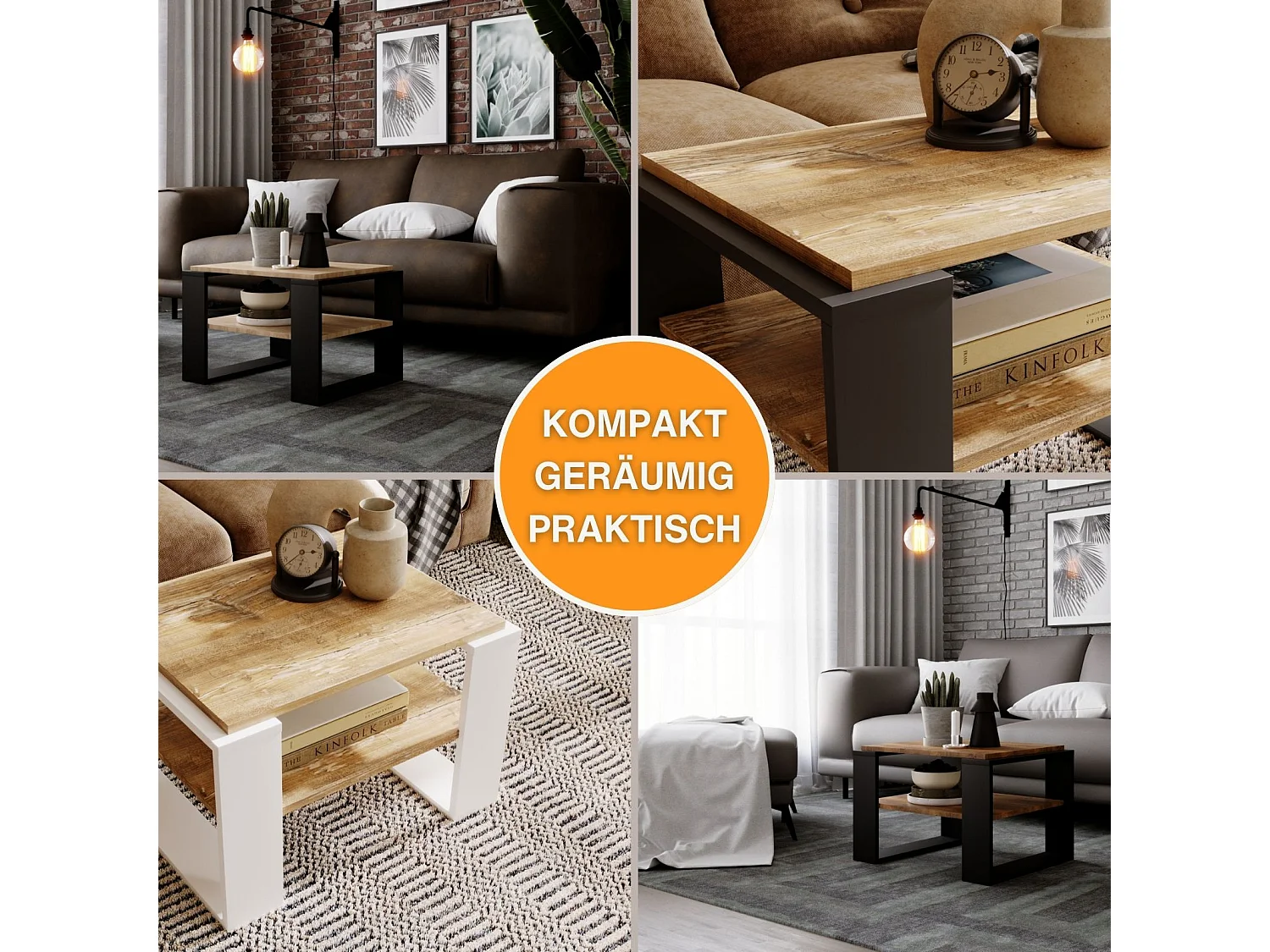 CraftPAK moderner & stabiler Couchtisch für Wohnzimmer aus Holzwerkstoff 44x54x63cm