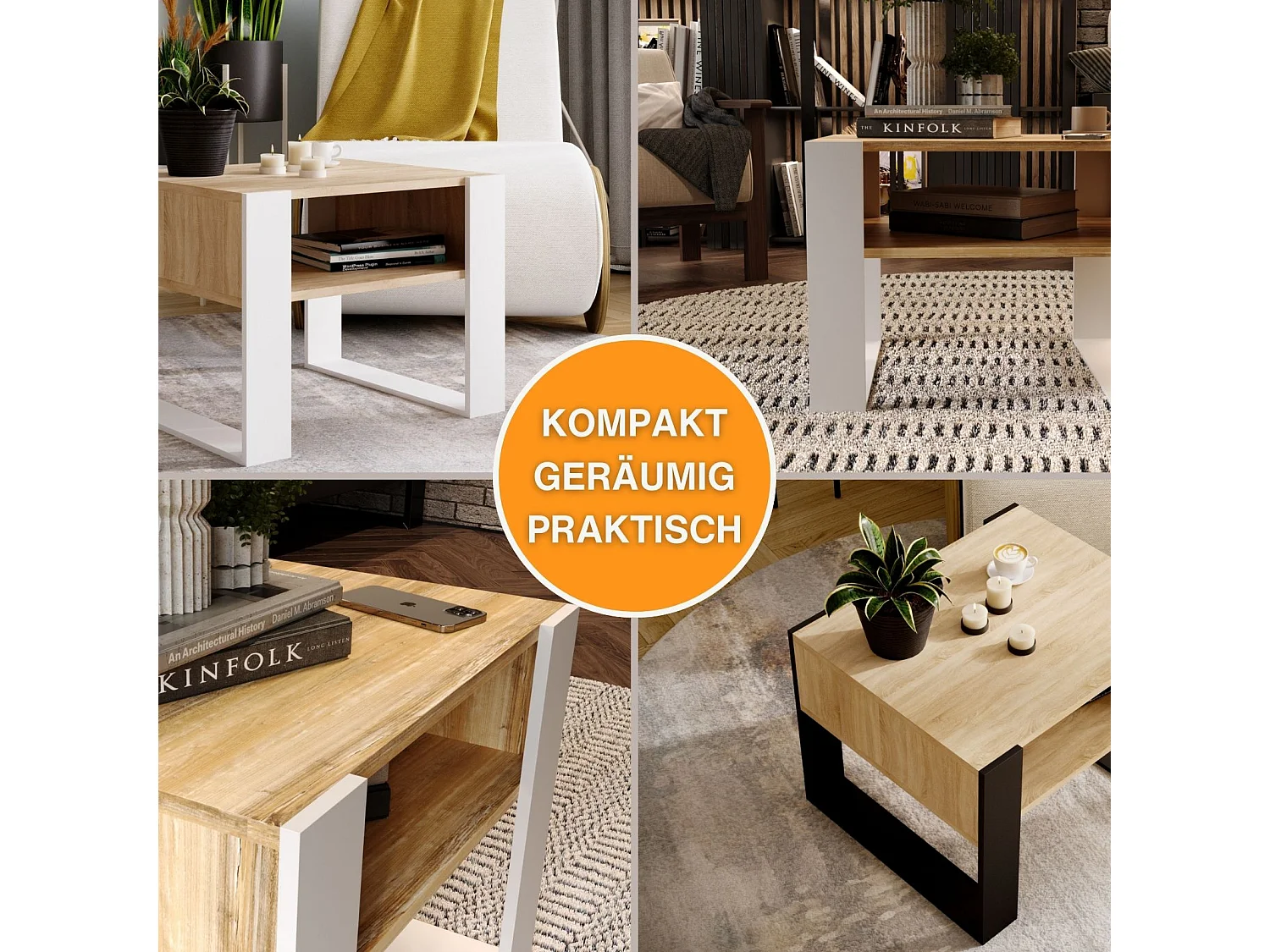 CraftPAK moderner & stabiler Couchtisch für Wohnzimmer aus Holzwerkstoff 45x53,6x65cm