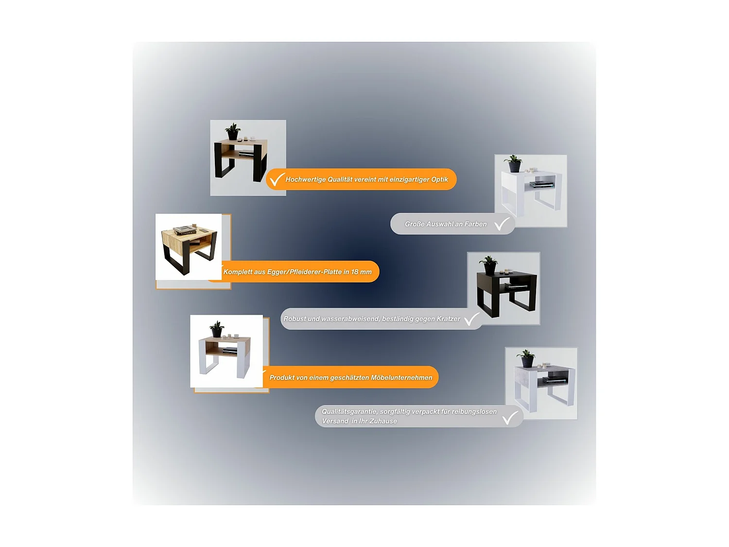 CraftPAK moderner & stabiler Couchtisch für Wohnzimmer aus Holzwerkstoff 45x53,6x65cm