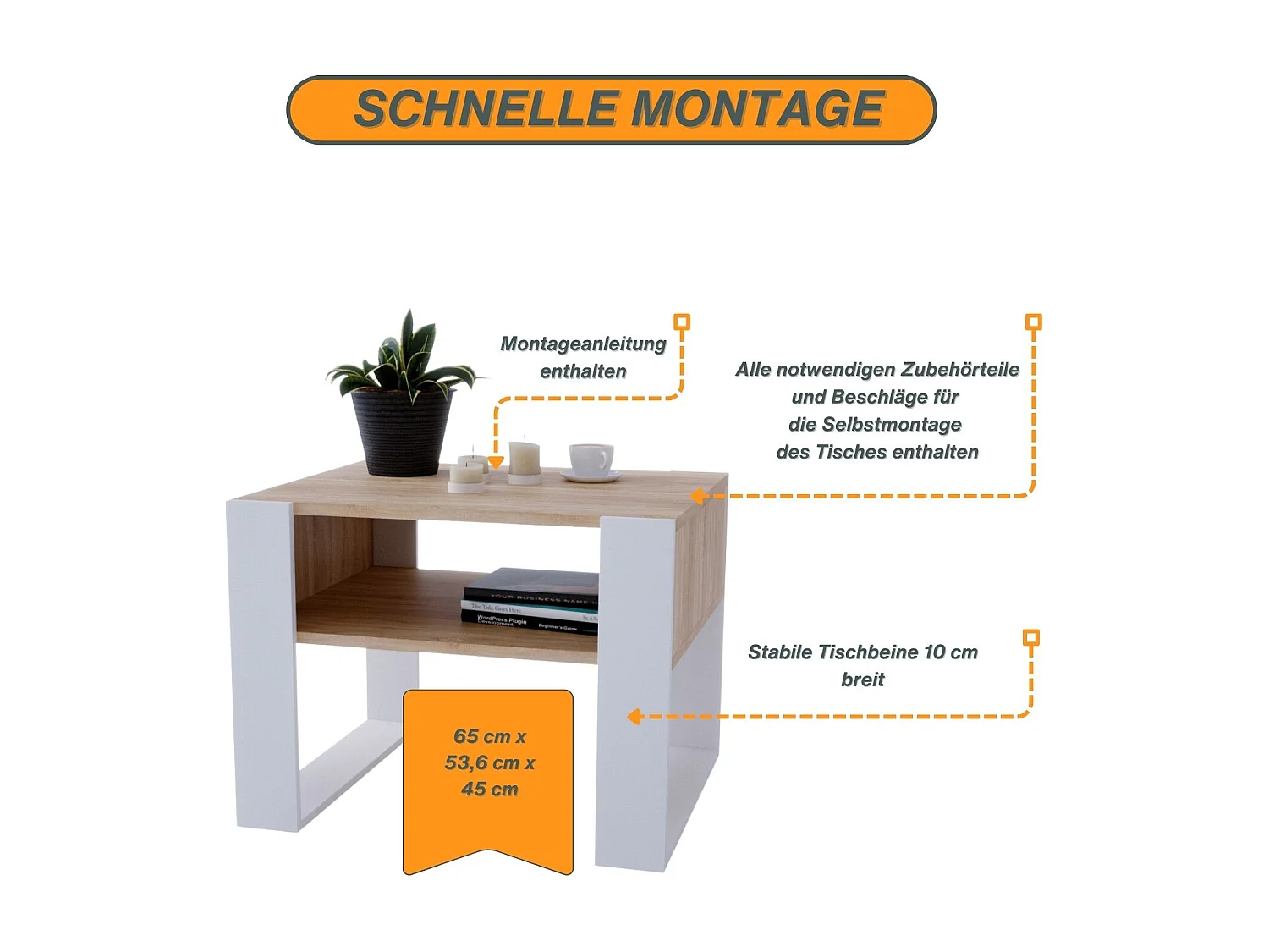 CraftPAK moderner & stabiler Couchtisch für Wohnzimmer aus Holzwerkstoff 45x53,6x65cm