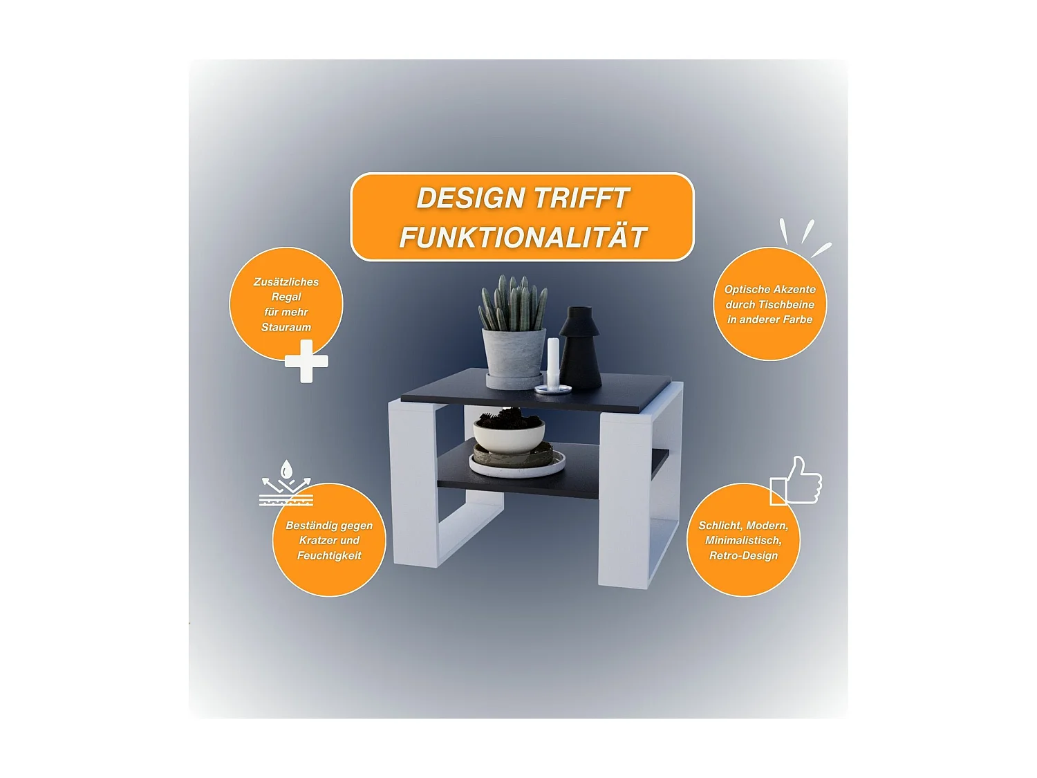 CraftPAK moderner & stabiler Couchtisch für Wohnzimmer aus Holzwerkstoff 44x54x63cm