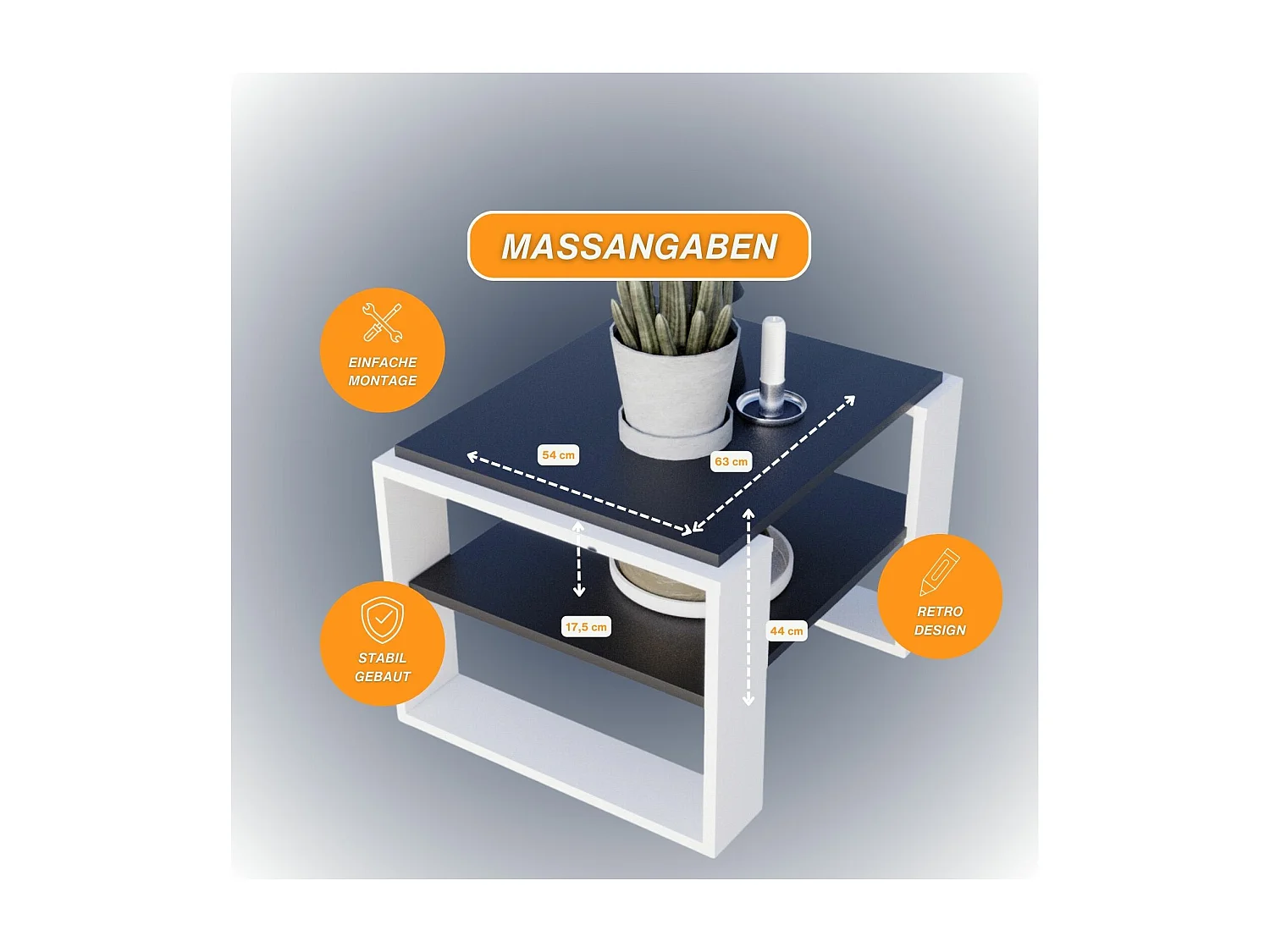 CraftPAK moderner & stabiler Couchtisch für Wohnzimmer aus Holzwerkstoff 44x54x63cm
