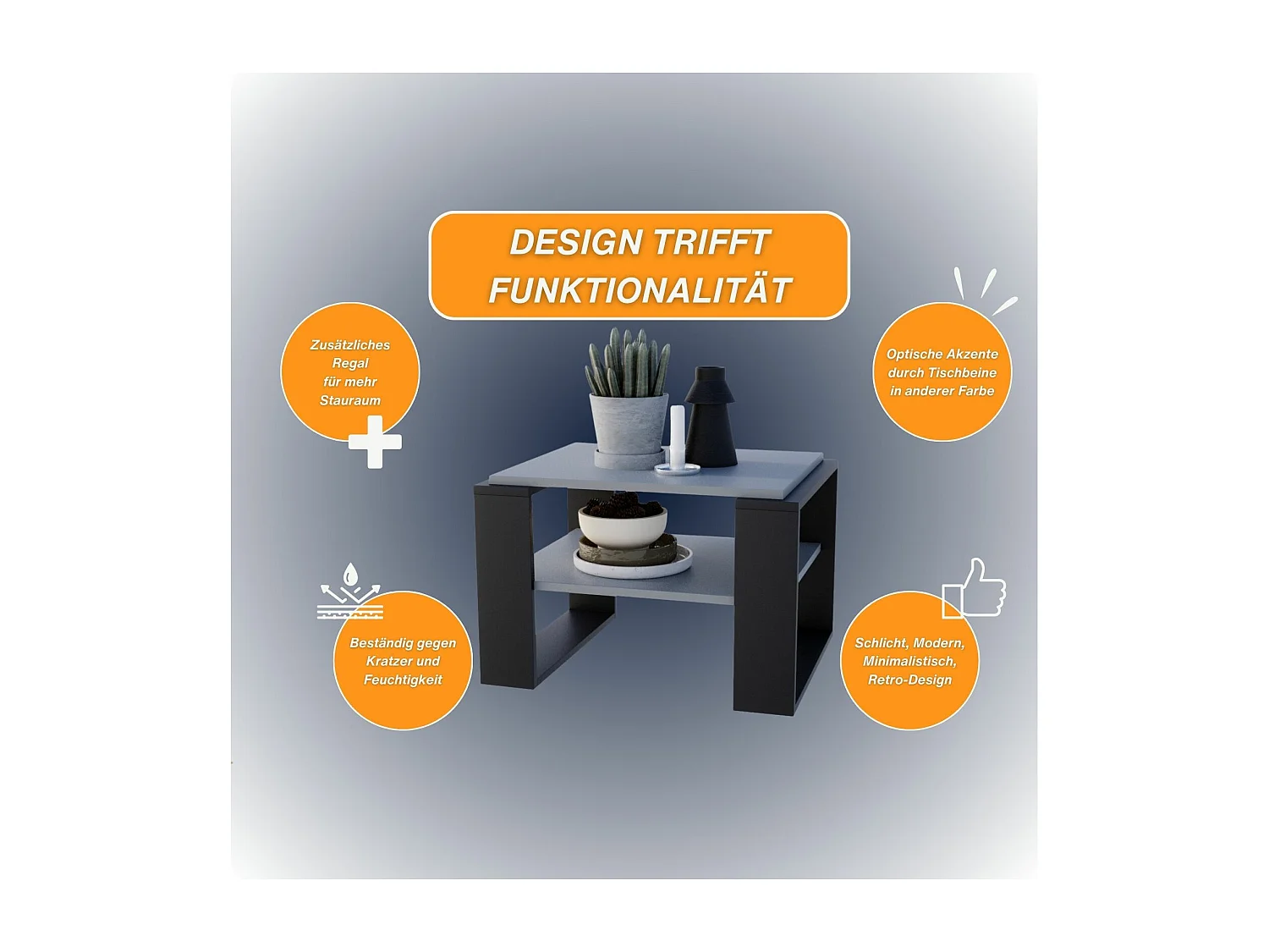CraftPAK moderner & stabiler Couchtisch für Wohnzimmer aus Holzwerkstoff 44x54x63cm