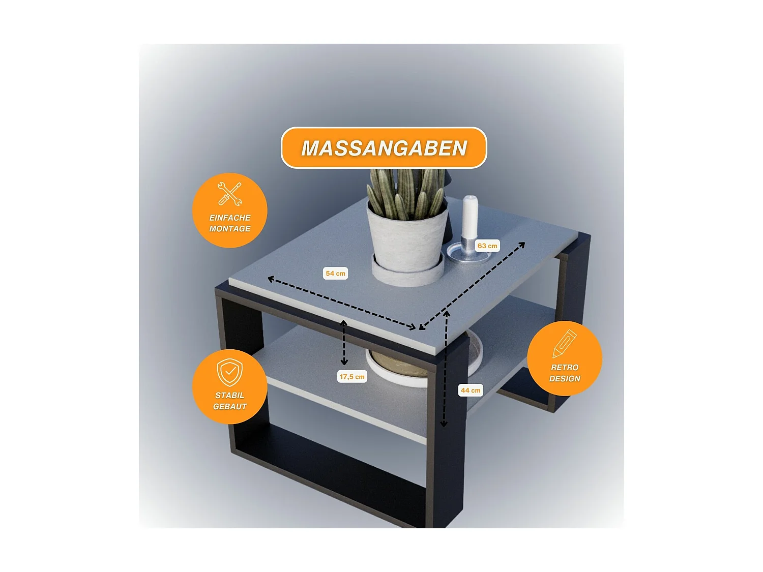 CraftPAK moderner & stabiler Couchtisch für Wohnzimmer aus Holzwerkstoff 44x54x63cm