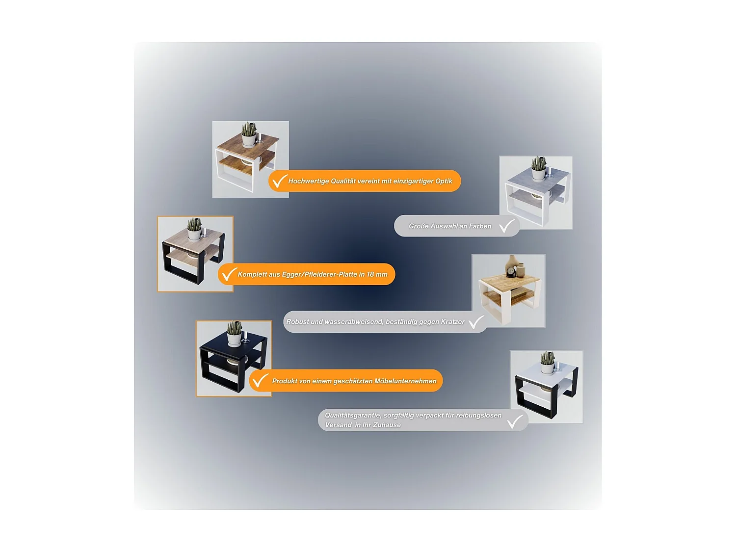 CraftPAK moderner & stabiler Couchtisch für Wohnzimmer aus Holzwerkstoff 44x54x63cm
