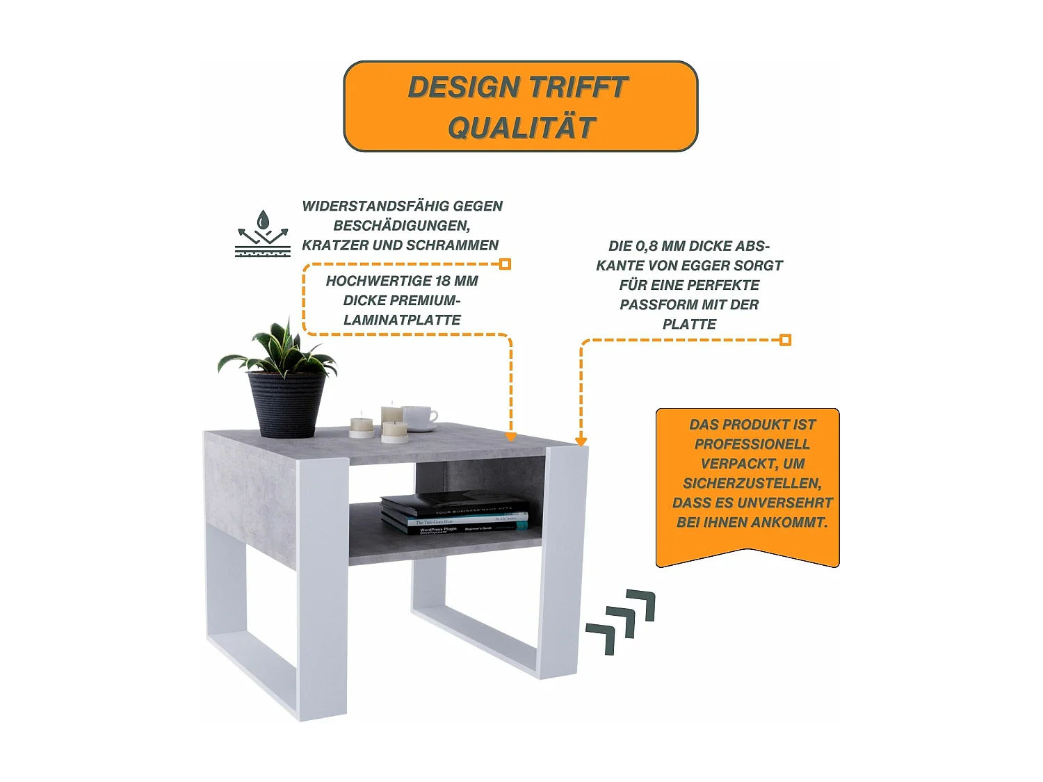 CraftPAK moderner & stabiler Couchtisch für Wohnzimmer aus Holzwerkstoff 45x53,6x65cm