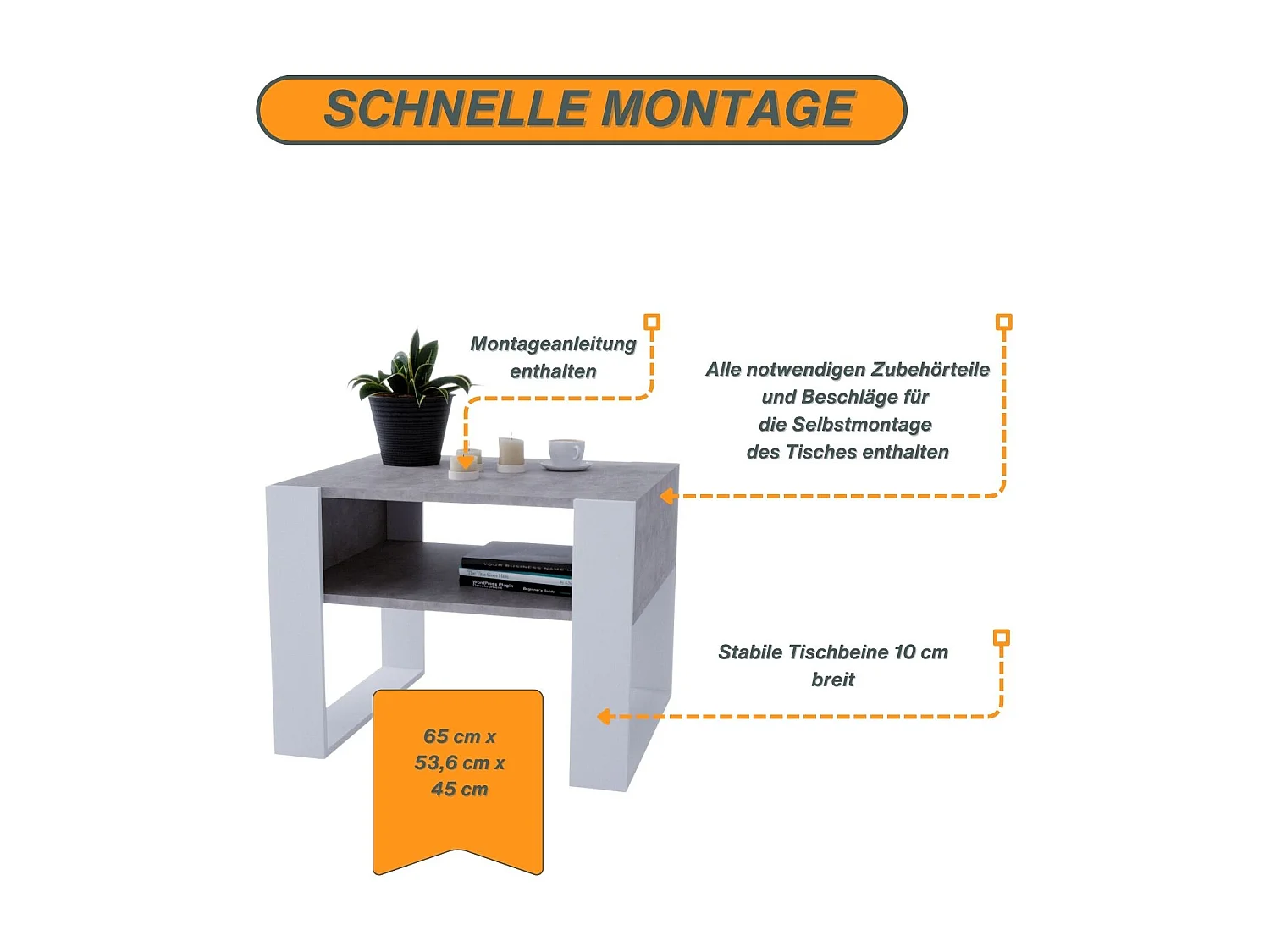 CraftPAK moderner & stabiler Couchtisch für Wohnzimmer aus Holzwerkstoff 45x53,6x65cm