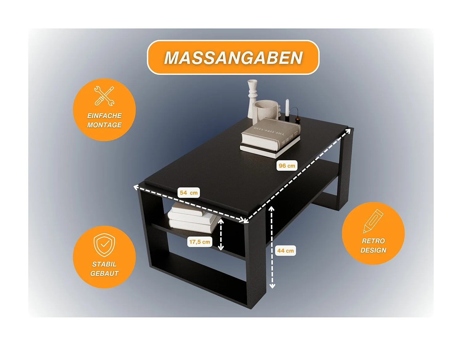 CraftPAK moderner & stabiler Couchtisch für Wohnzimmer aus Holzwerkstoff 42x54x96cm