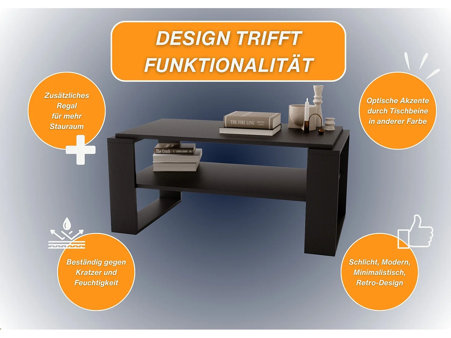 CraftPAK moderner & stabiler Couchtisch für Wohnzimmer aus Holzwerkstoff 42x54x96cm