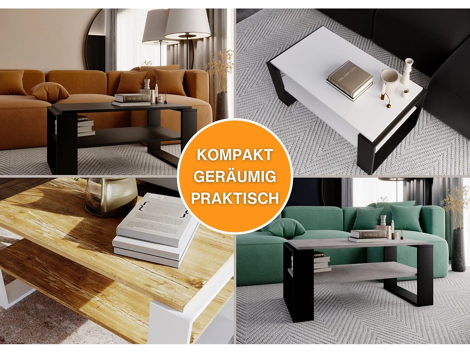 CraftPAK moderner & stabiler Couchtisch für Wohnzimmer aus Holzwerkstoff 42x54x96cm