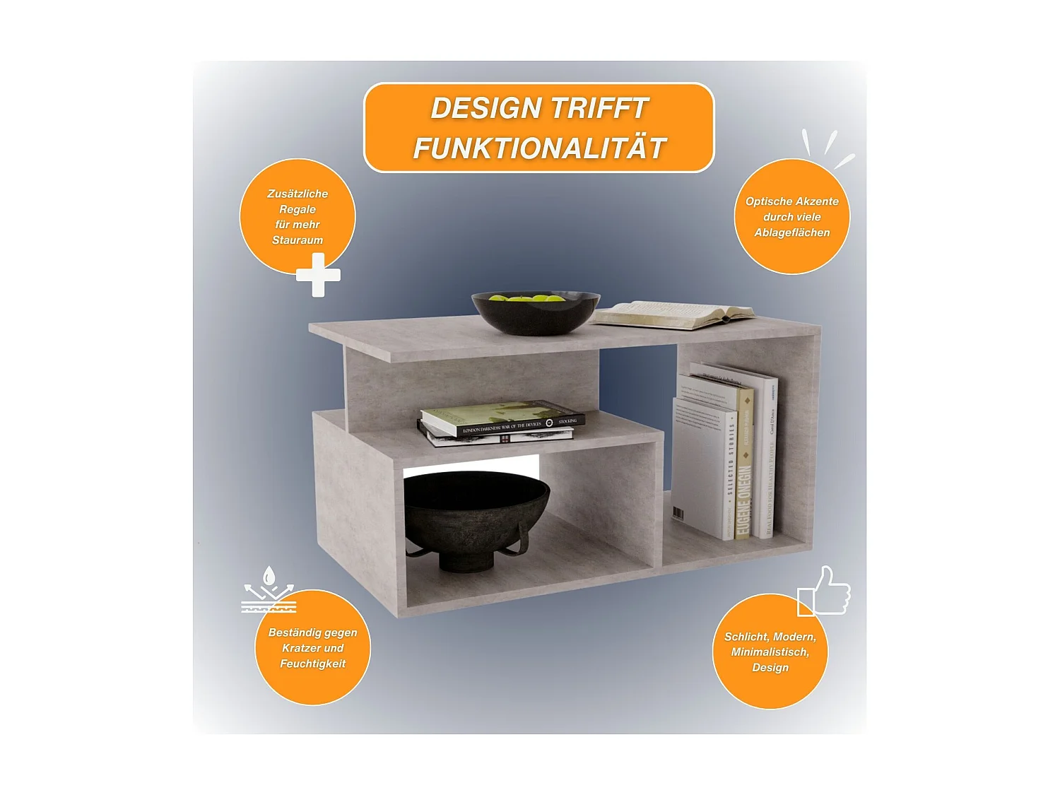 CraftPAK moderner & stabiler Couchtisch für Wohnzimmer aus Holzwerkstoff 44x50x90cm