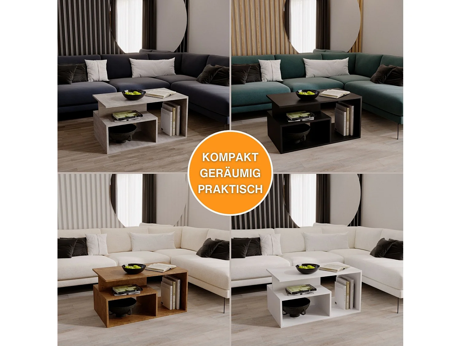 CraftPAK moderner & stabiler Couchtisch für Wohnzimmer aus Holzwerkstoff 44x50x90cm