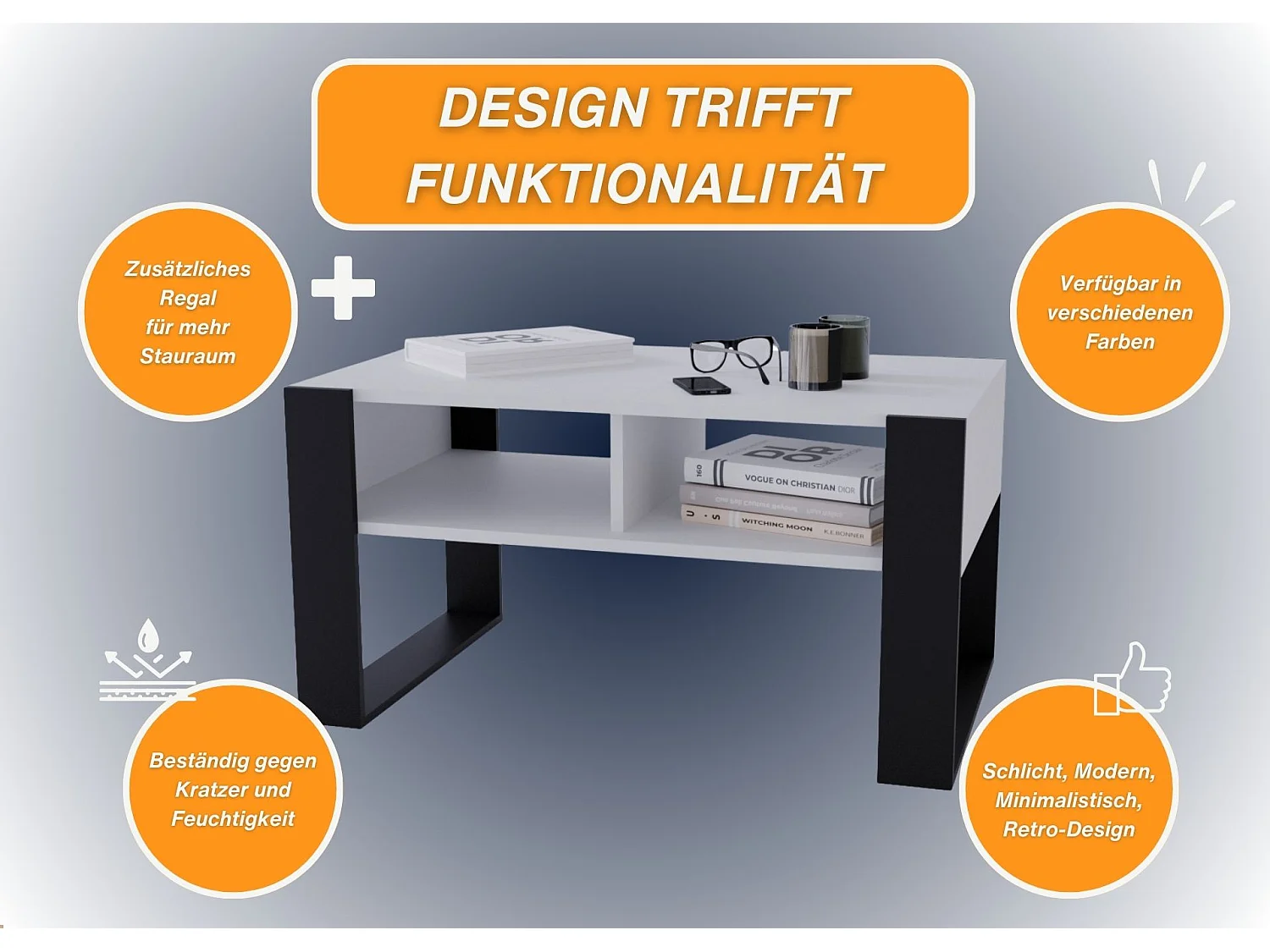 CraftPAK moderner & stabiler Couchtisch für Wohnzimmer aus Holzwerkstoff 45x53,6x92cm